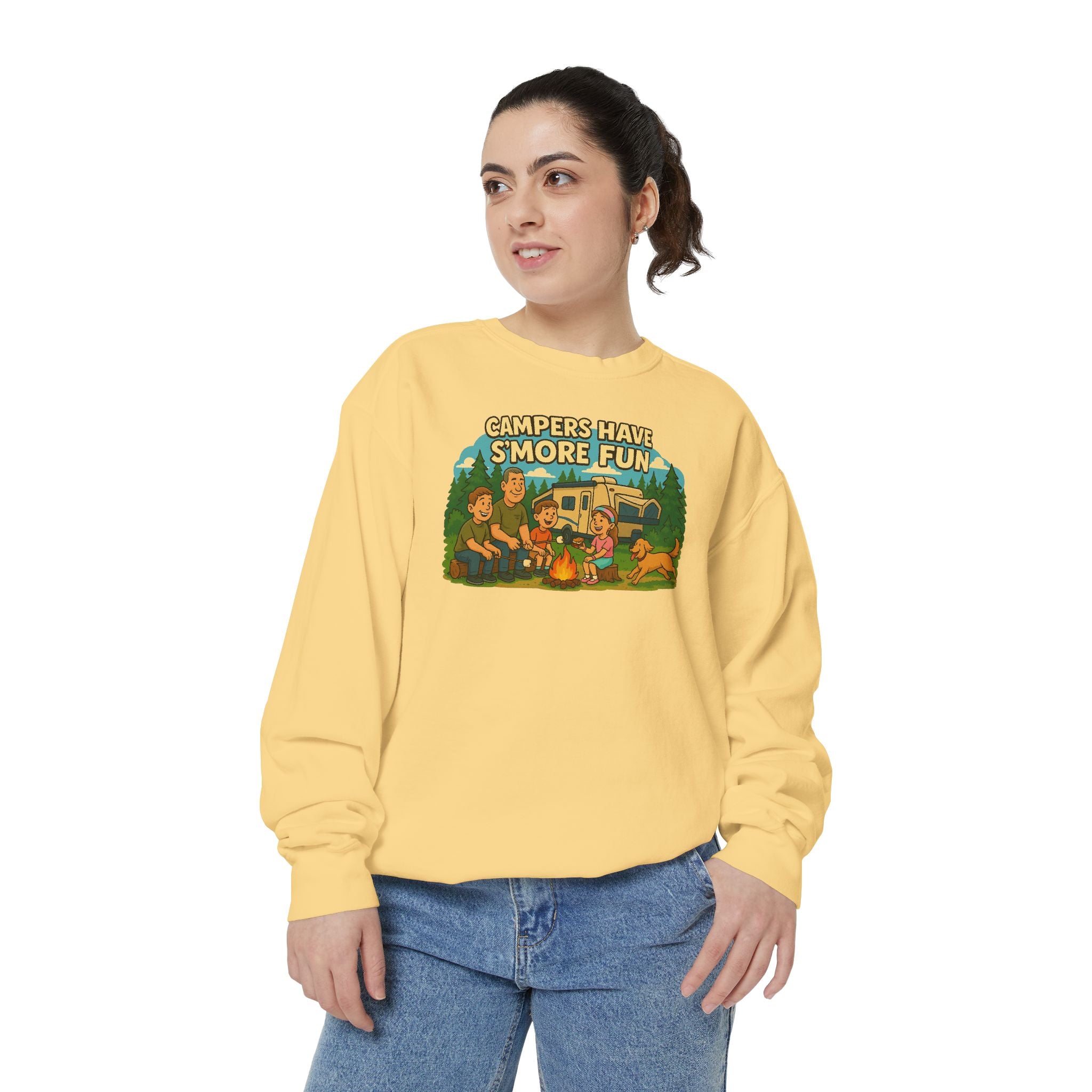 Camper Vibes Sweatshirt - Enjoy S'mores, Unisex Campfire Clothing, Perfect for Outdoor Adventures, Gift for Adventurers, Cozy Camping Attire