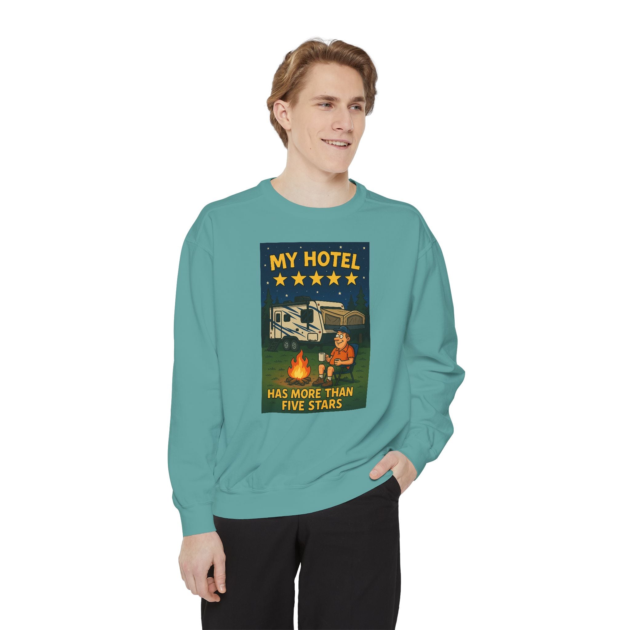 My Hotel Sweatshirt - Cozy Camping Apparel, Unisex Garment-Dyed Sweatshirt for Outdoor Lovers, Perfect for Bonfire Nights, Gift for Campers