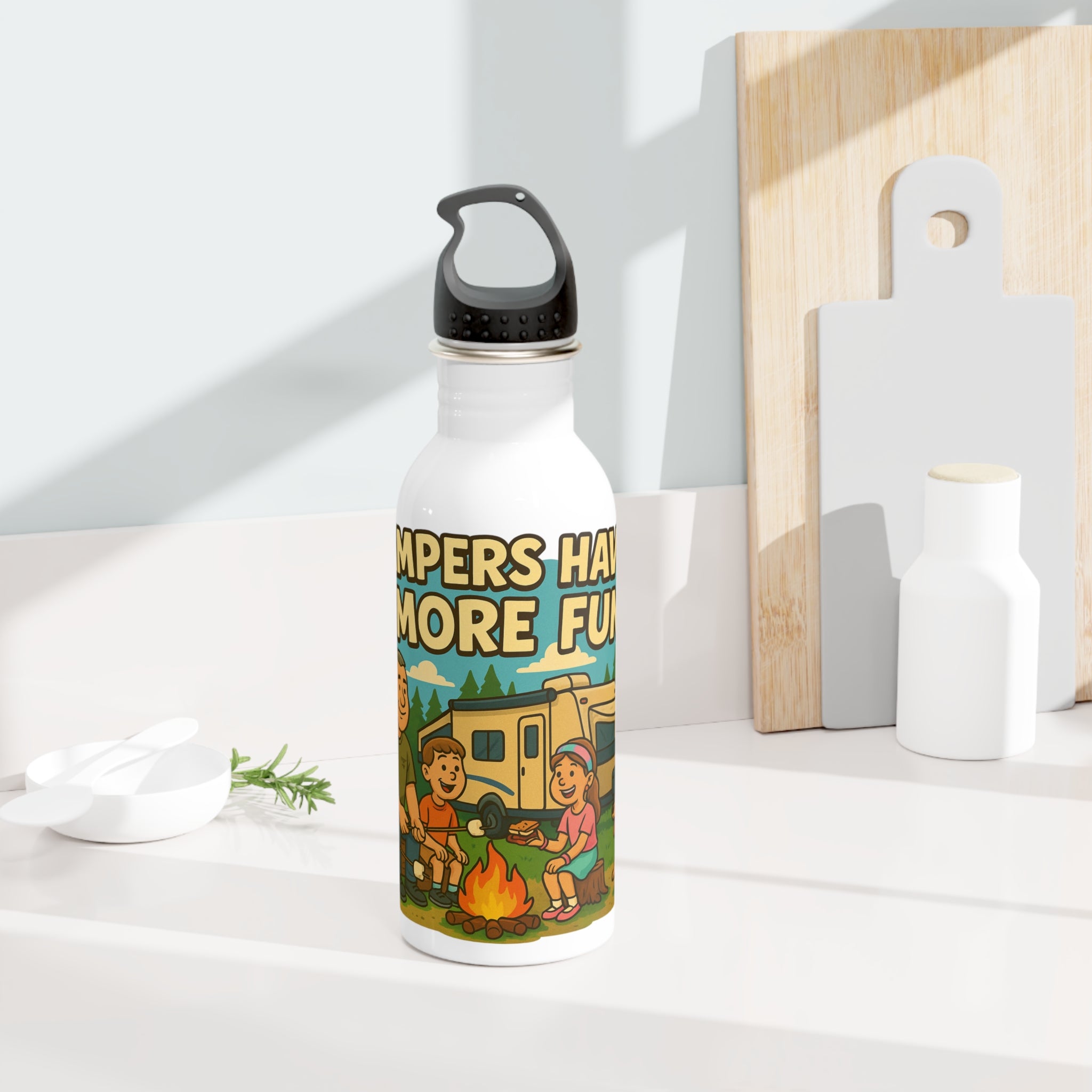 Camping Vibes Water Bottle, Outdoor Adventure, S'mores Fun, Eco-Friendly Hydration, Gift for Campers, Hiking Gear