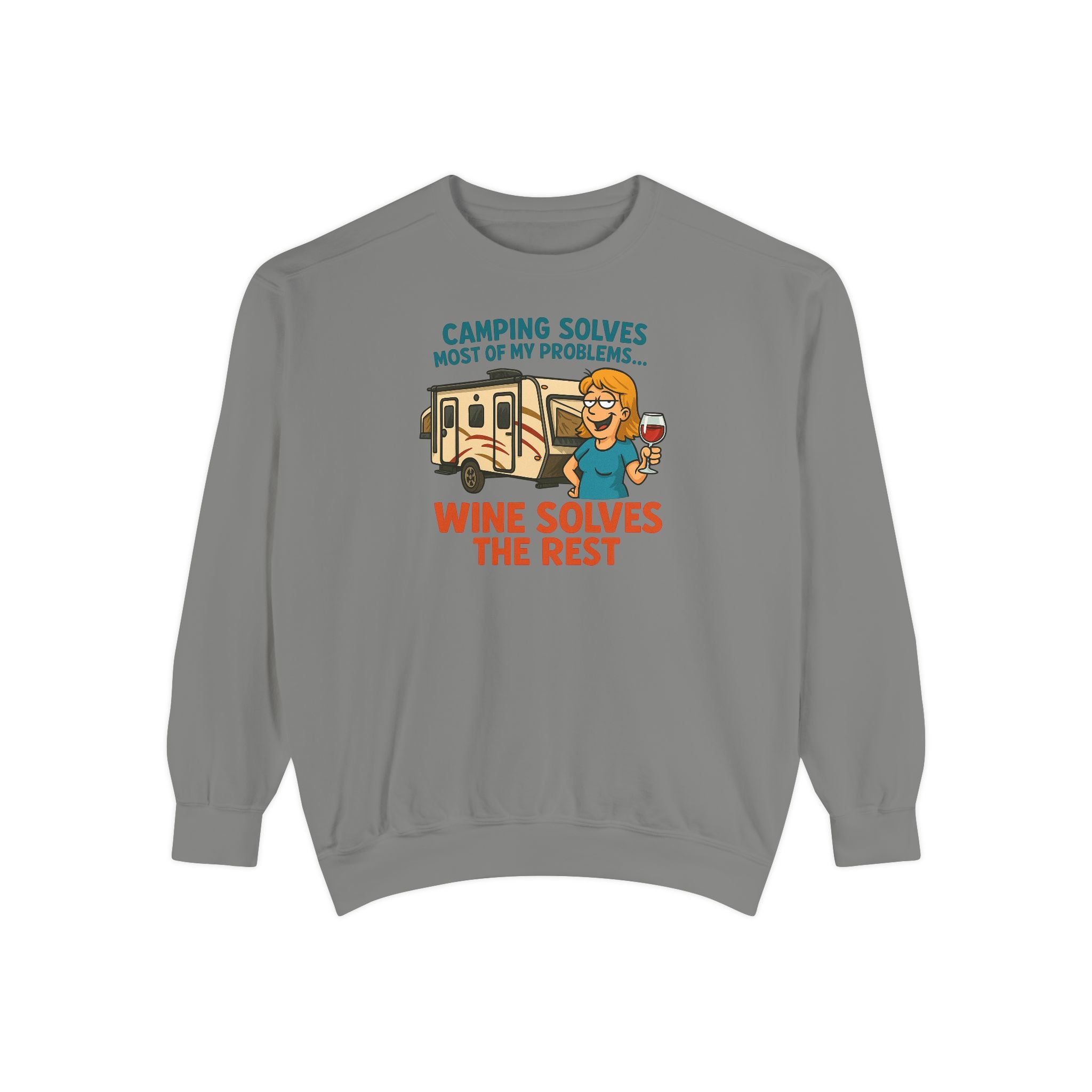 Camping Wine Sweatshirt | Unisex Garment-Dyed Pullover | Cozy Gift for Campers | Outdoor Adventures Apparel | Relaxed Fit Top