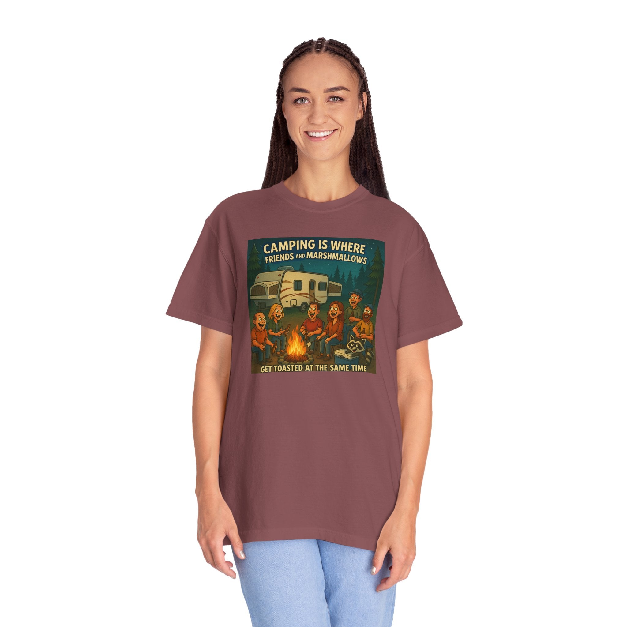 Camping T-Shirt: Get Toasted with Friends, Unisex Garment-Dyed Tee, Outdoor Adventure Shirt, Camping Gift, Summer BBQ Shirt, Family [...]
