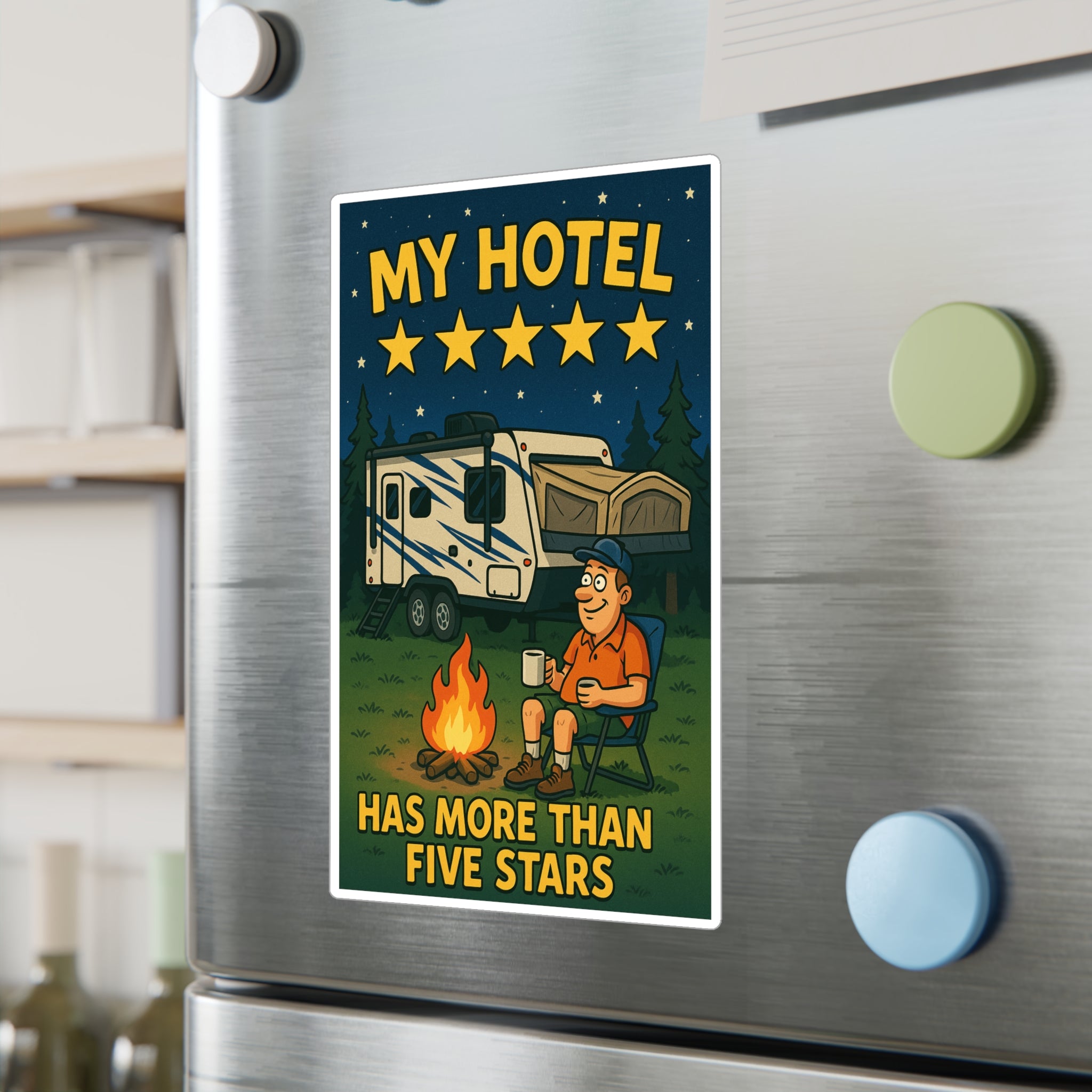 Camping Humor Vinyl Decal, My Hotel Five Stars Sticker, RV Camping Gift, Fun Outdoors Décor, Travel Décal for Adventure Lovers