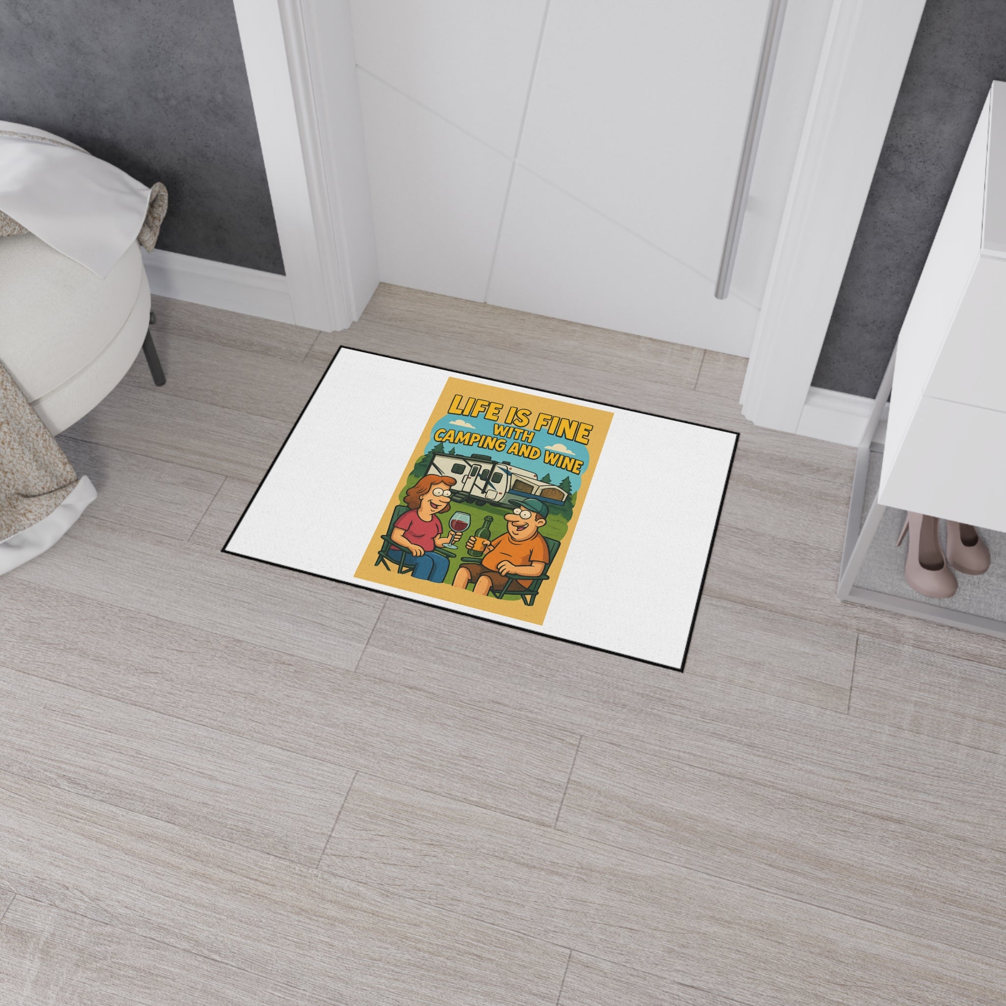 Campfire Vibes Floor Mat - Perfect for Outdoor Gatherings, RV Adventures, Gift for Camping Enthusiasts, Wine Lovers, Patio Decor