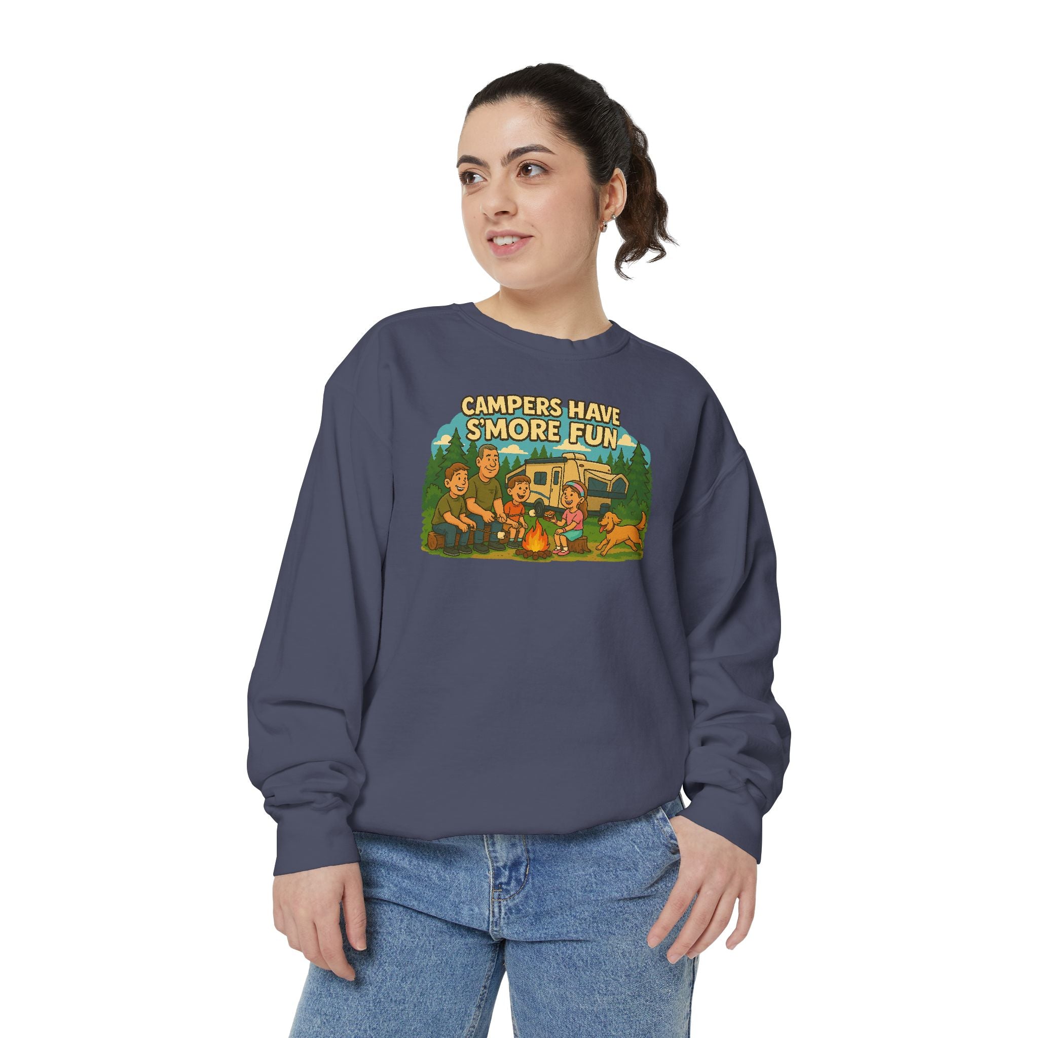 Camper Vibes Sweatshirt - Enjoy S'mores, Unisex Campfire Clothing, Perfect for Outdoor Adventures, Gift for Adventurers, Cozy Camping Attire