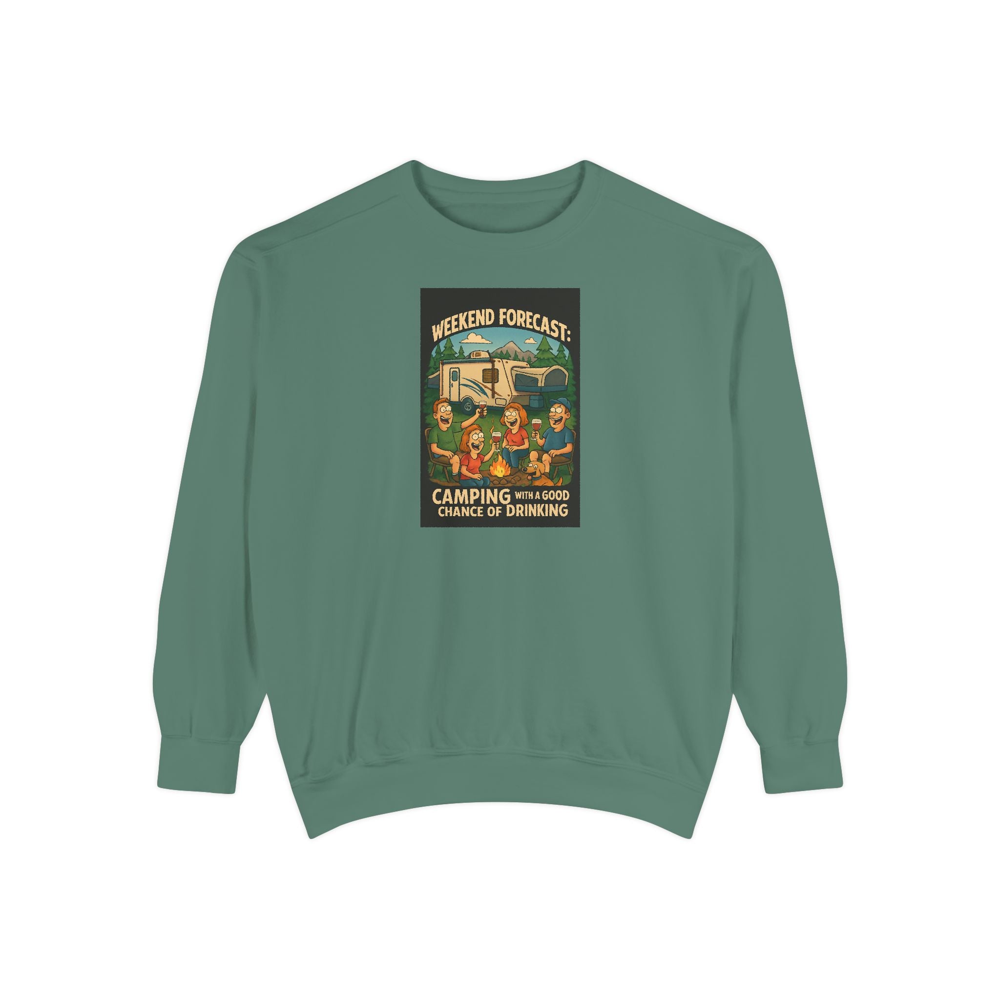 Weekend Forecast Camping Sweatshirt, Cozy Unisex Sweatshirt, Gift for Campers, Outdoor Adventure Apparel, Relaxed Fit Sweatshirt