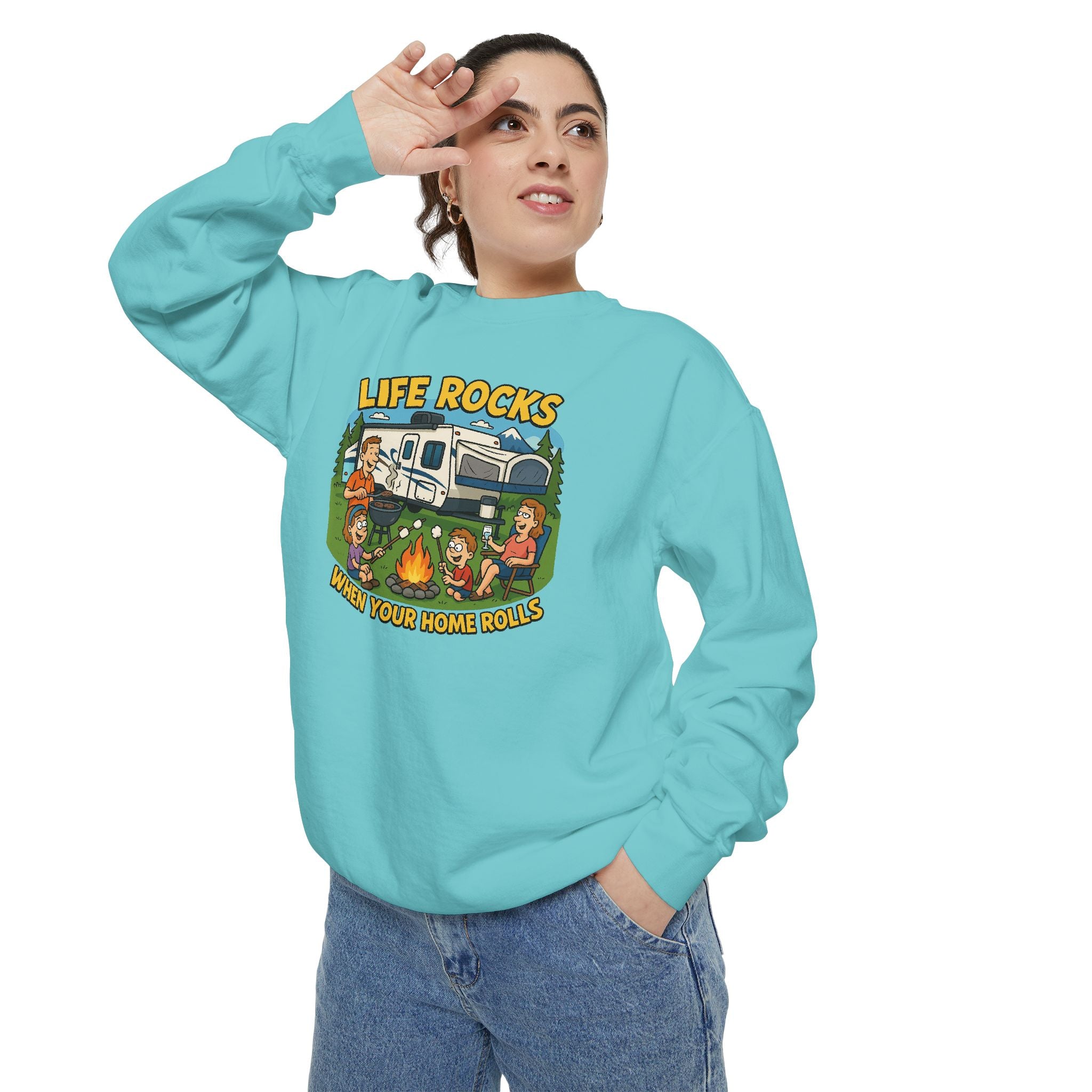 Retro Camping Sweatshirt, Life Rocks Sweater, Unisex Sweatshirt, Vintage RV Sweatshirt, Cozy Outdoor Apparel, Gift for Campers