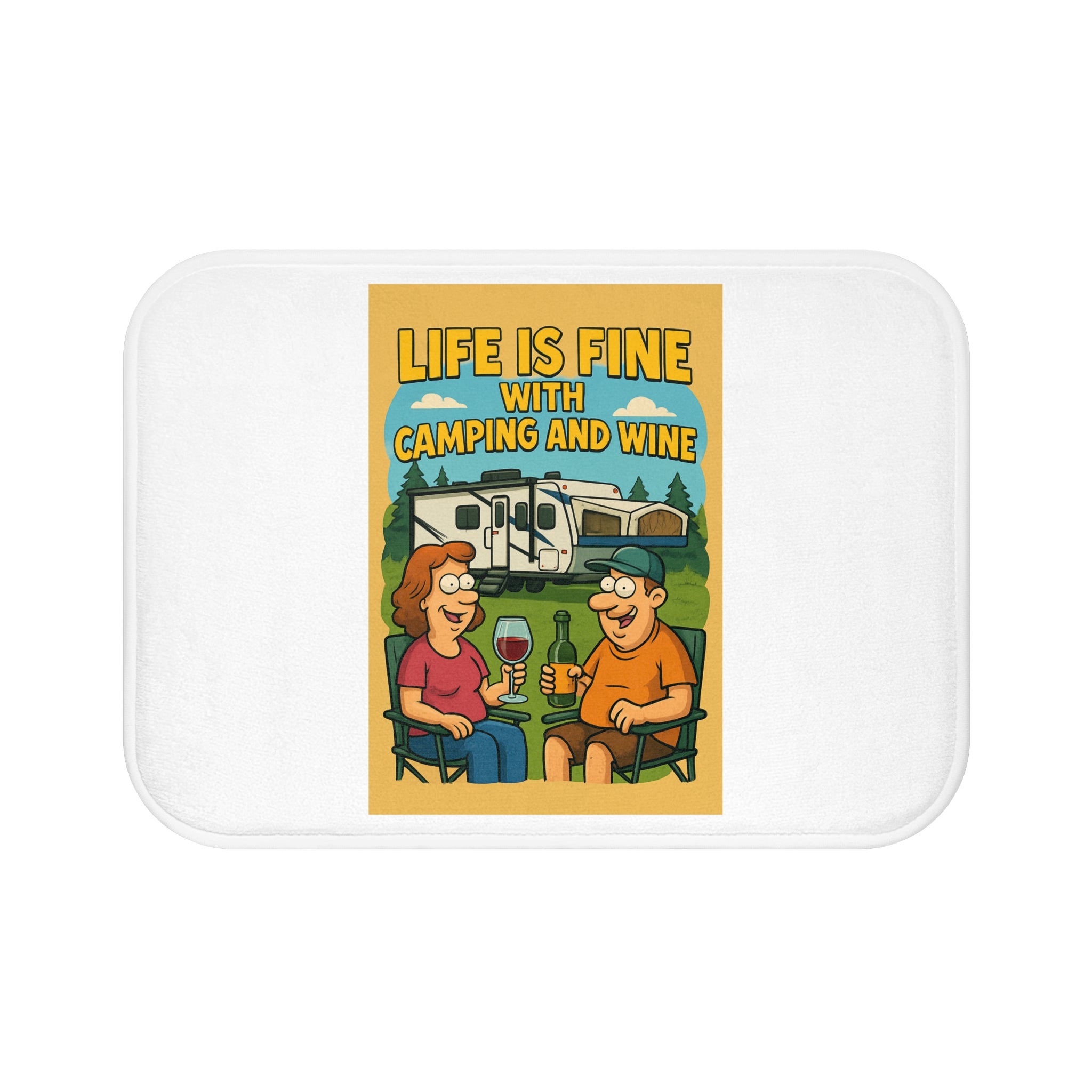 Camping & Wine Bath Mat - Life is Fine, RV Decor, Kitchen Mat, Home Gift, Outdoorsy Bathroom Accessories