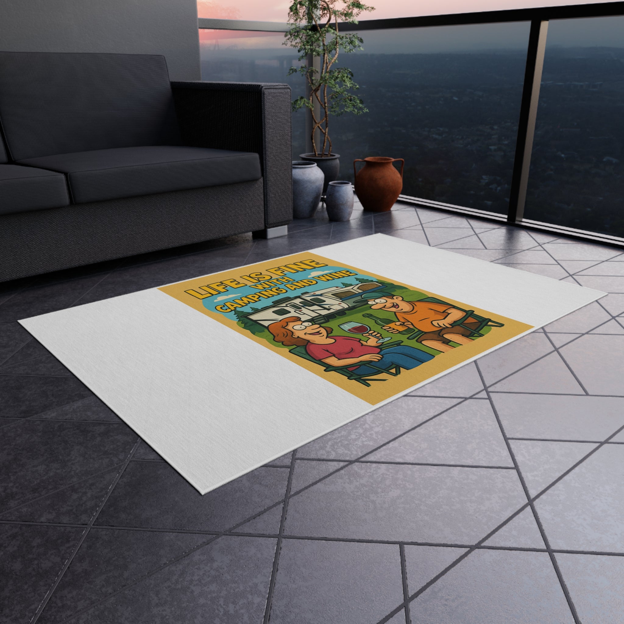 Camping and Wine Outdoor Rug | Perfect for Picnics, Backyard Gatherings, RV Adventures, Outdoor Dining, and Home Decor