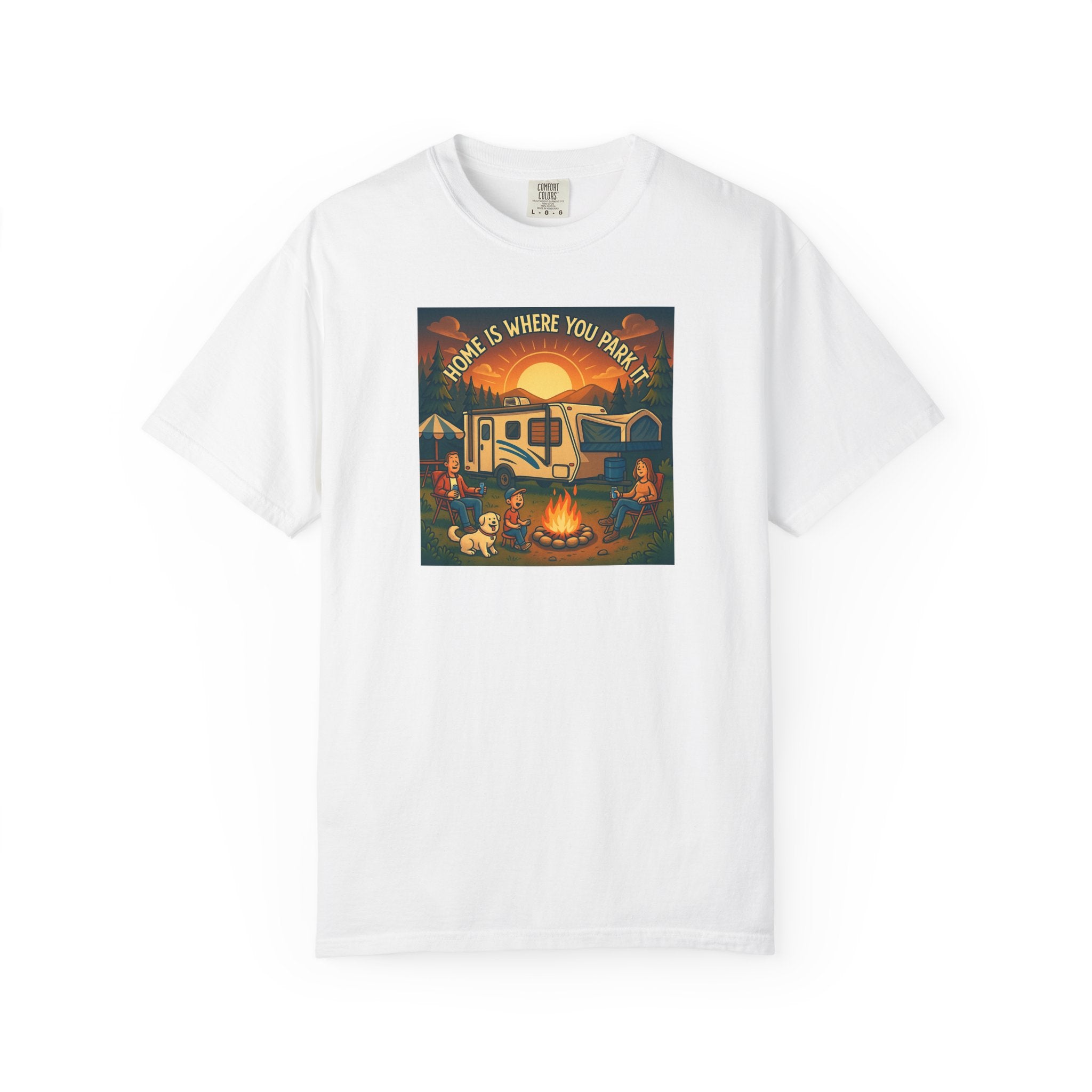 Home Is Where You Park T-shirt - Unisex Garment-Dyed Tee for Campers, Adventure Lovers, Outdoor Enthusiasts, Gift Idea