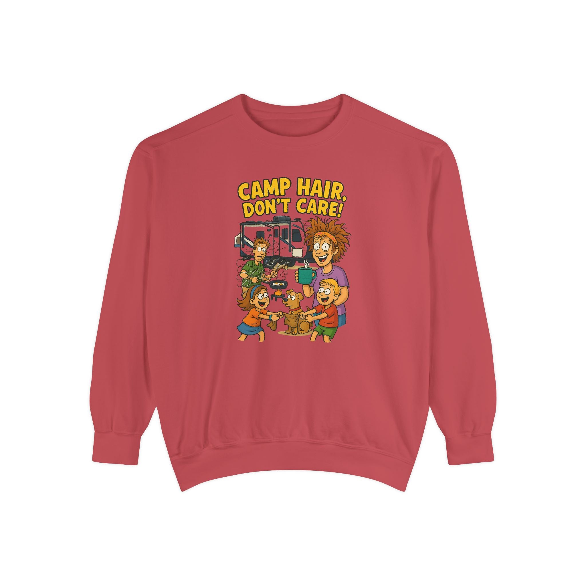 Camp Hair Don't Care Sweatshirt, Cozy Unisex Sweater, Perfect for Campers, Gift for Travel Lovers, Casual Outfit, All Season