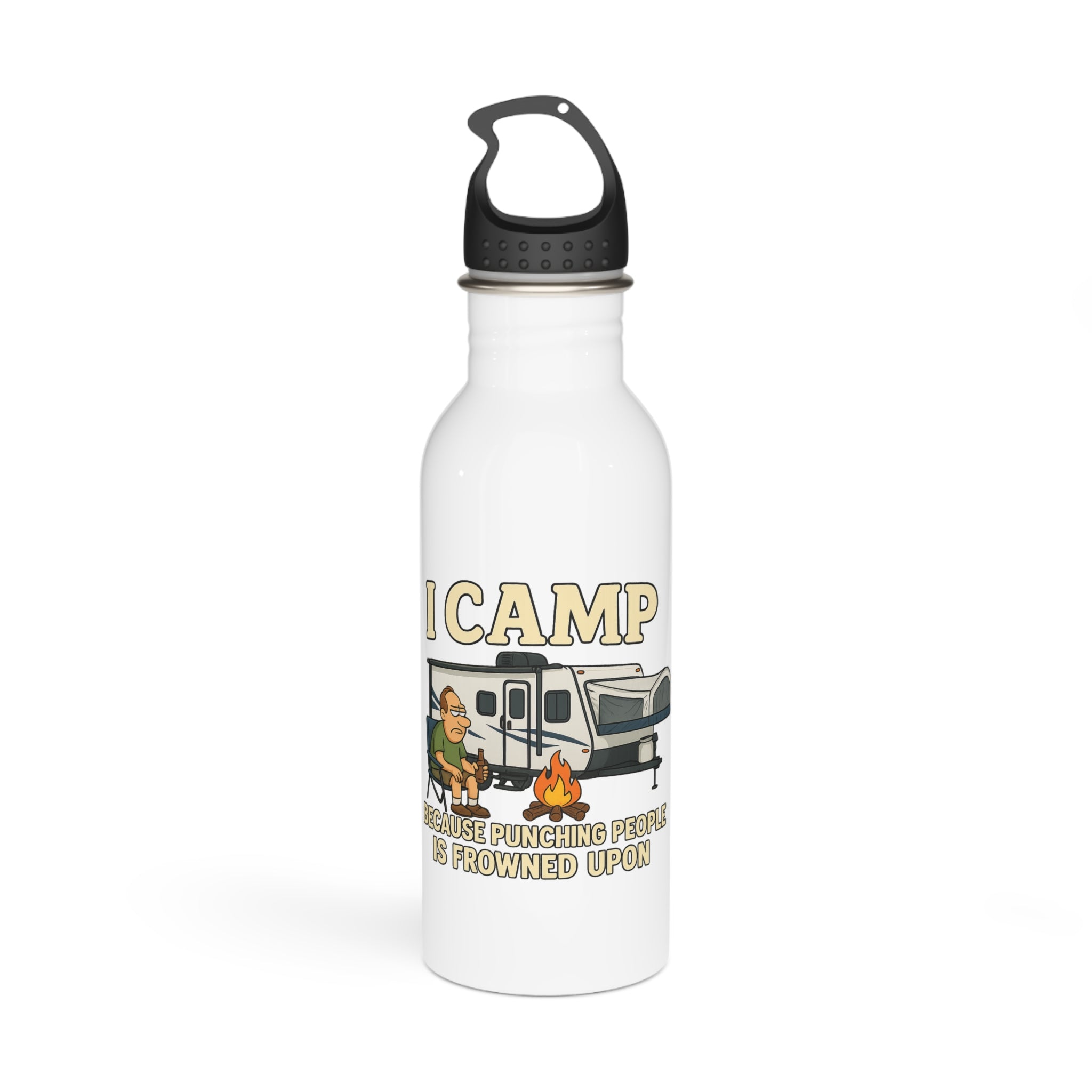 Funny Camping Water Bottle - "I Camp Because Punching People is Frowned Upon"