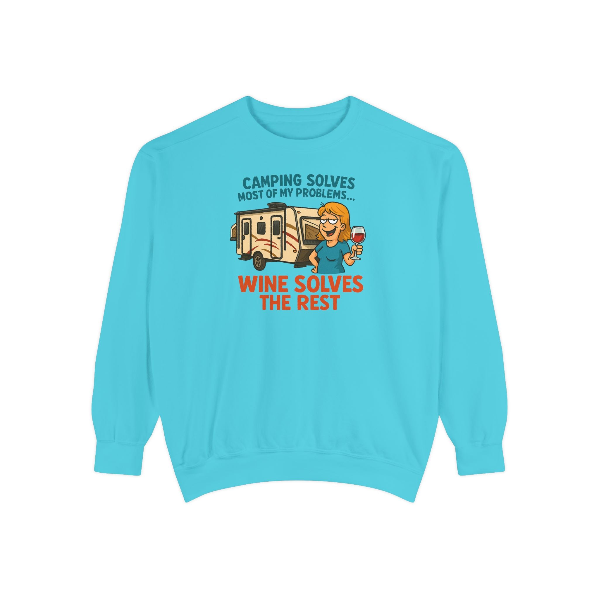 Camping Wine Sweatshirt | Unisex Garment-Dyed Pullover | Cozy Gift for Campers | Outdoor Adventures Apparel | Relaxed Fit Top