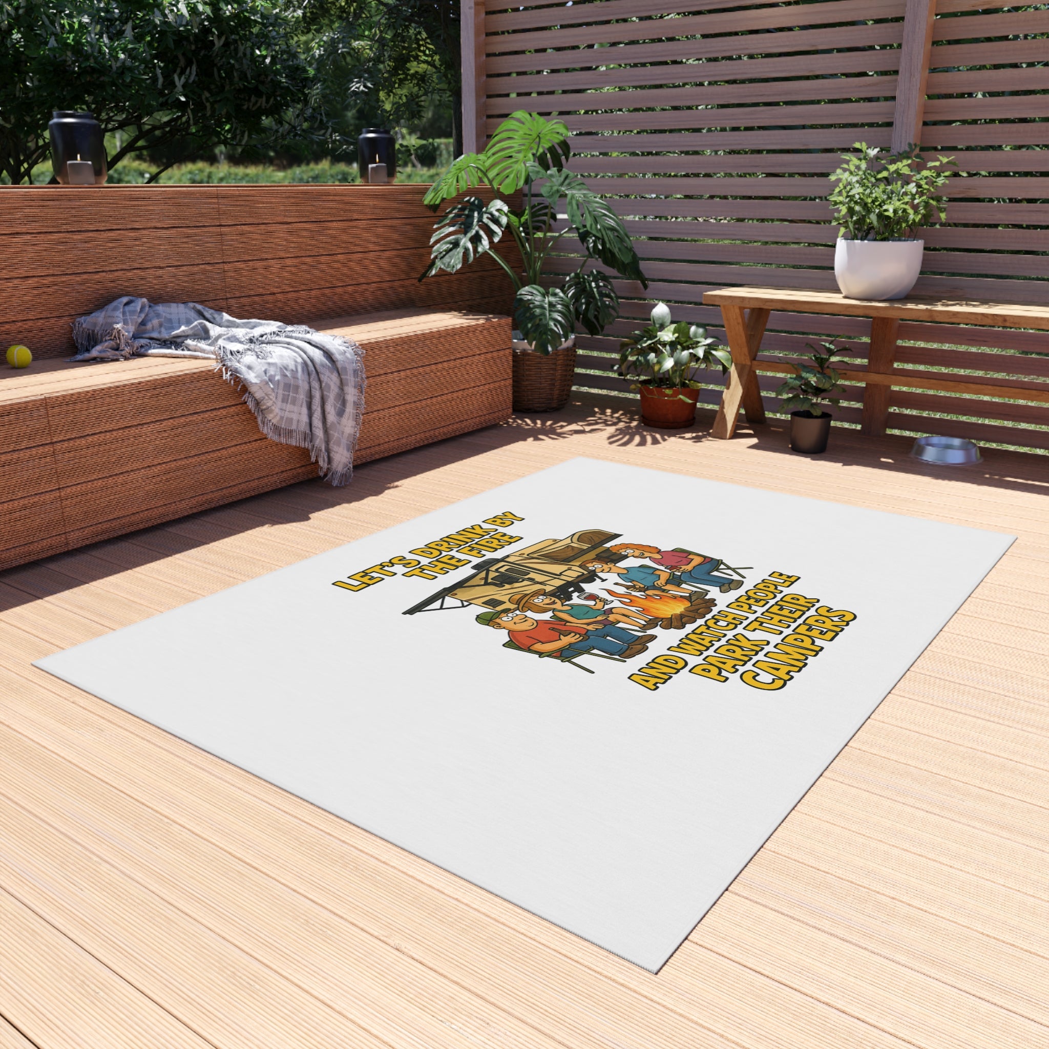 Outdoor Campfire Rug - Fun Camping Decor, RV Accessories, Family Gatherings, Outdoor Entertaining, Patio Mat
