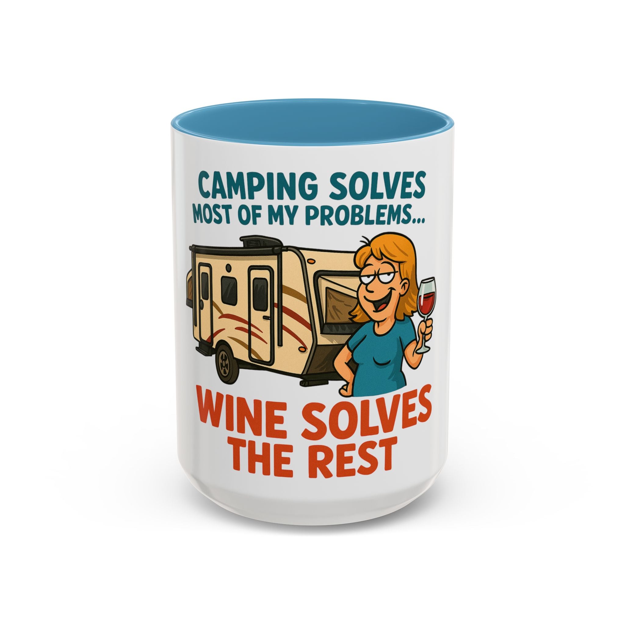 Camping Coffee Mug - Wine Solves the Rest - Fun Camper Mug for Nature Lovers, Gift for Adventurers, Travel Mug, Coffee Lover's Gift