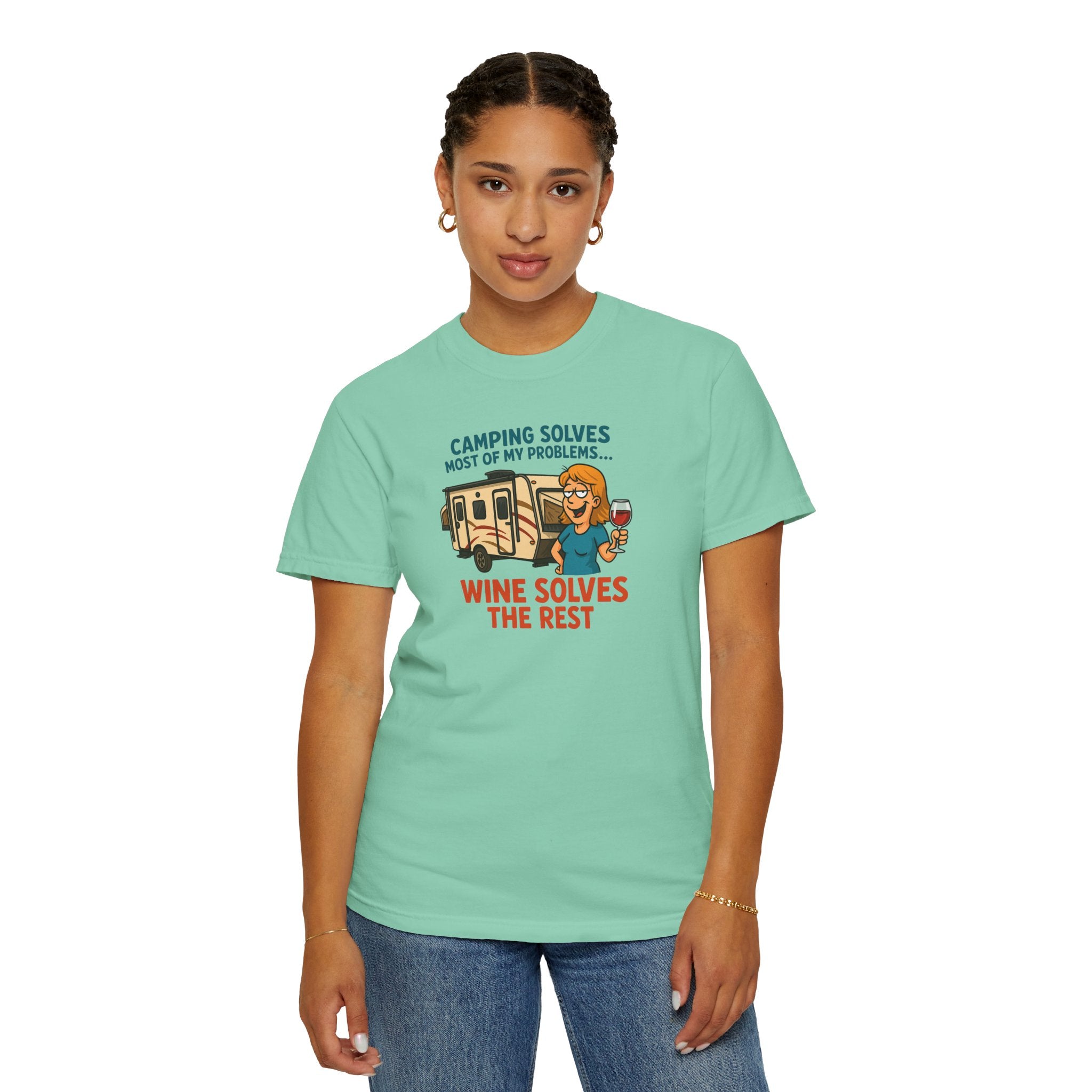 Camping & Wine Unisex T-Shirt, Relaxed Fit Tee, Perfect Gift for Campers, Wine Lovers, Outdoor Enthusiasts, Summer Celebrations