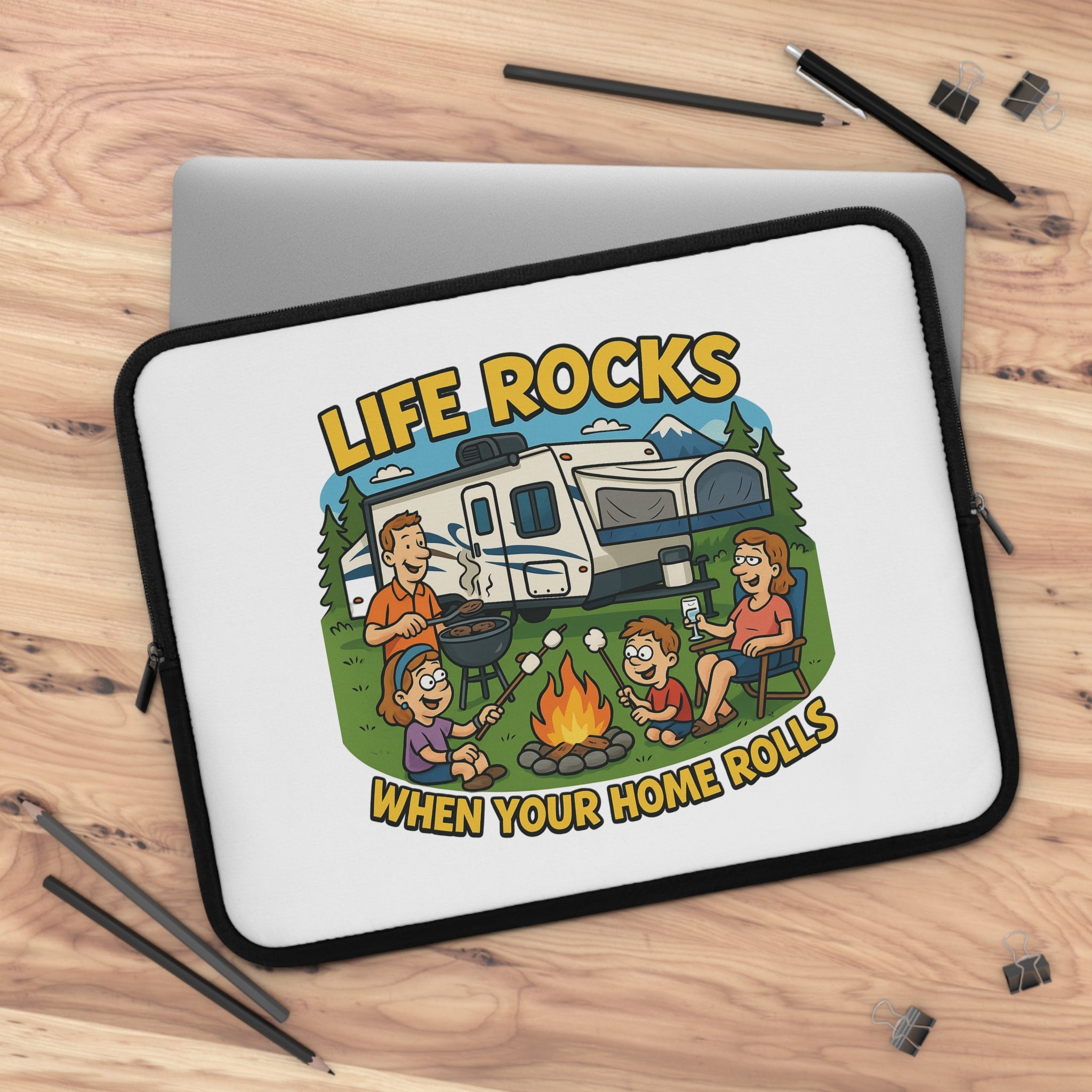Camping Adventure Laptop Sleeve, RV Life Accessory, Portable Computer Case, Outdoor Enthusiast Gift, Life Rocks Design