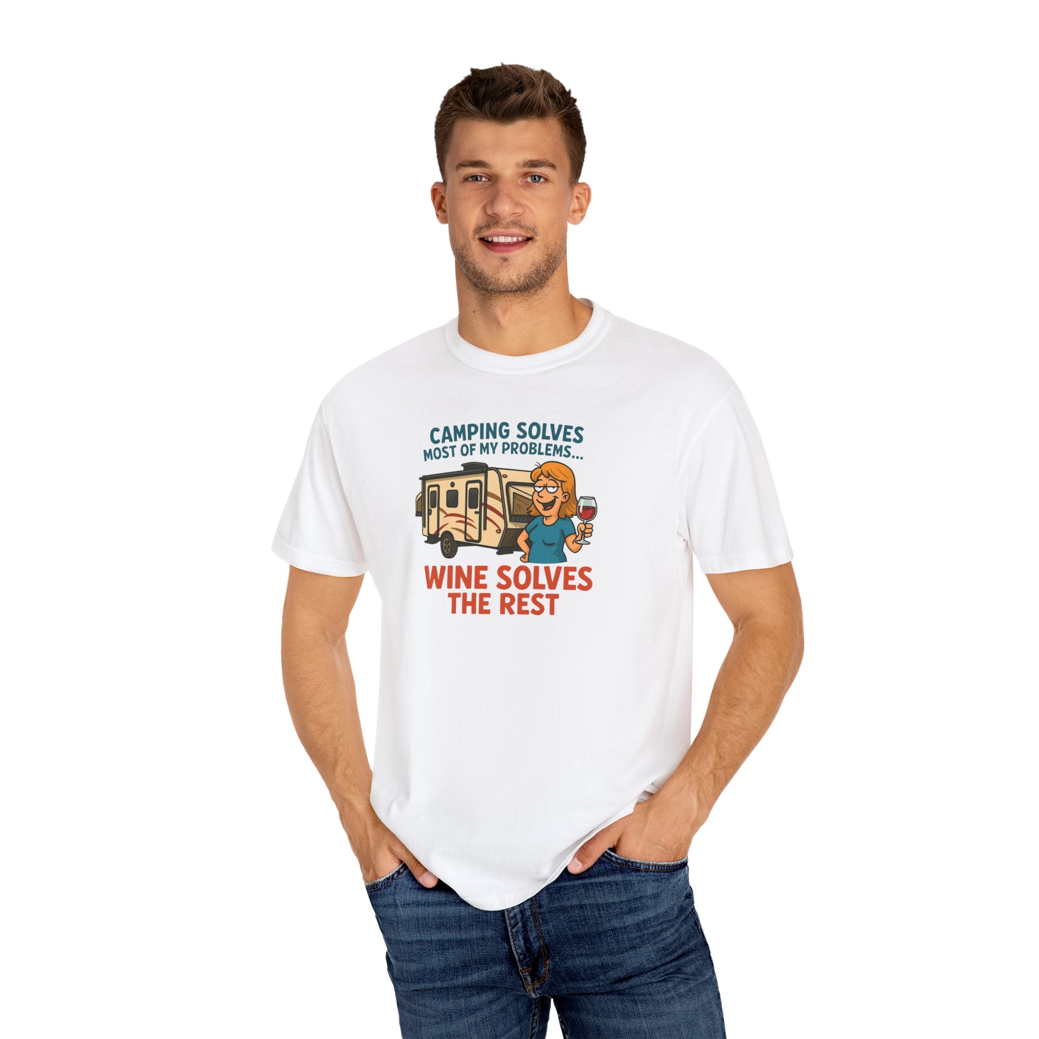 Camping & Wine Unisex T-Shirt, Relaxed Fit Tee, Perfect Gift for Campers, Wine Lovers, Outdoor Enthusiasts, Summer Celebrations
