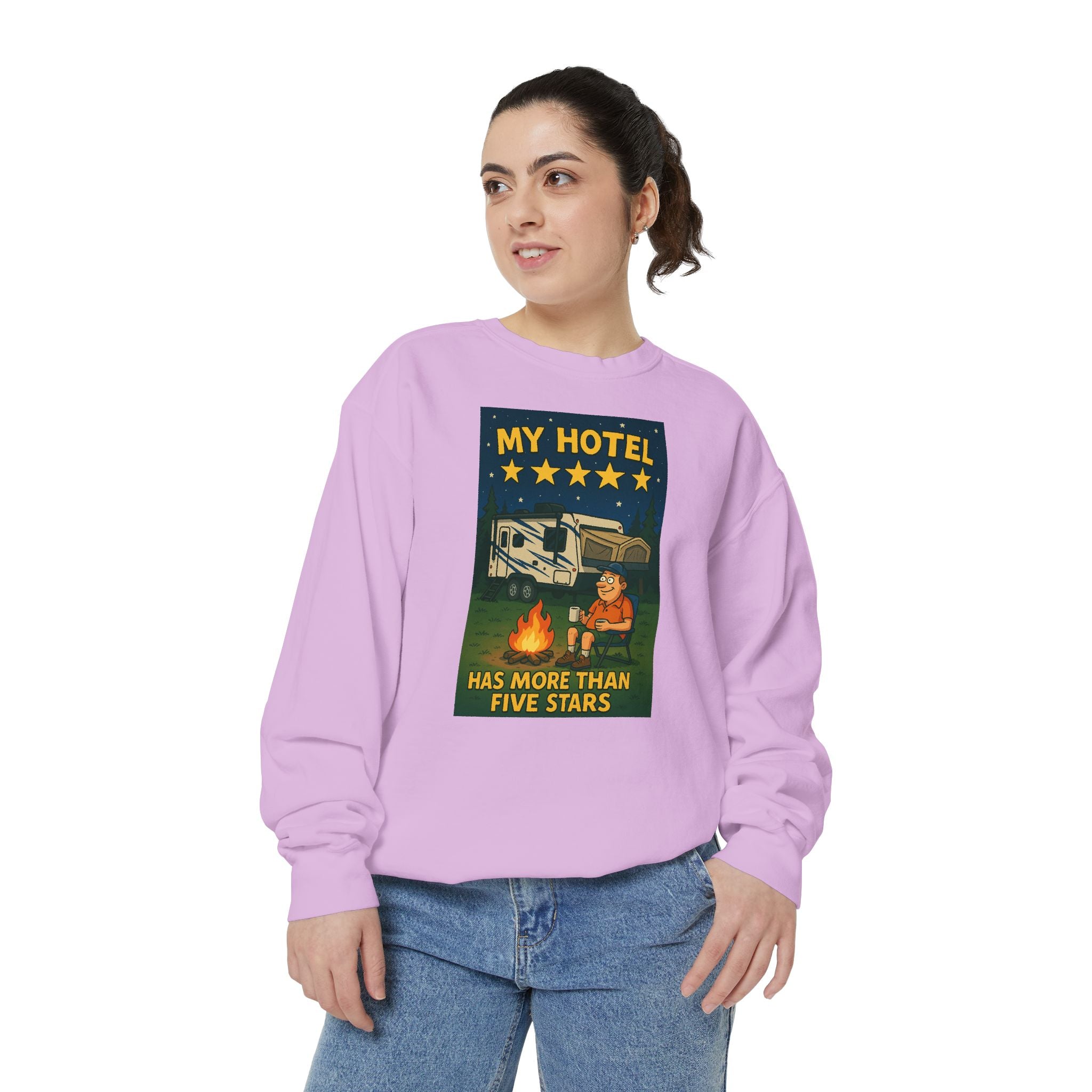 My Hotel Sweatshirt - Cozy Camping Apparel, Unisex Garment-Dyed Sweatshirt for Outdoor Lovers, Perfect for Bonfire Nights, Gift for Campers
