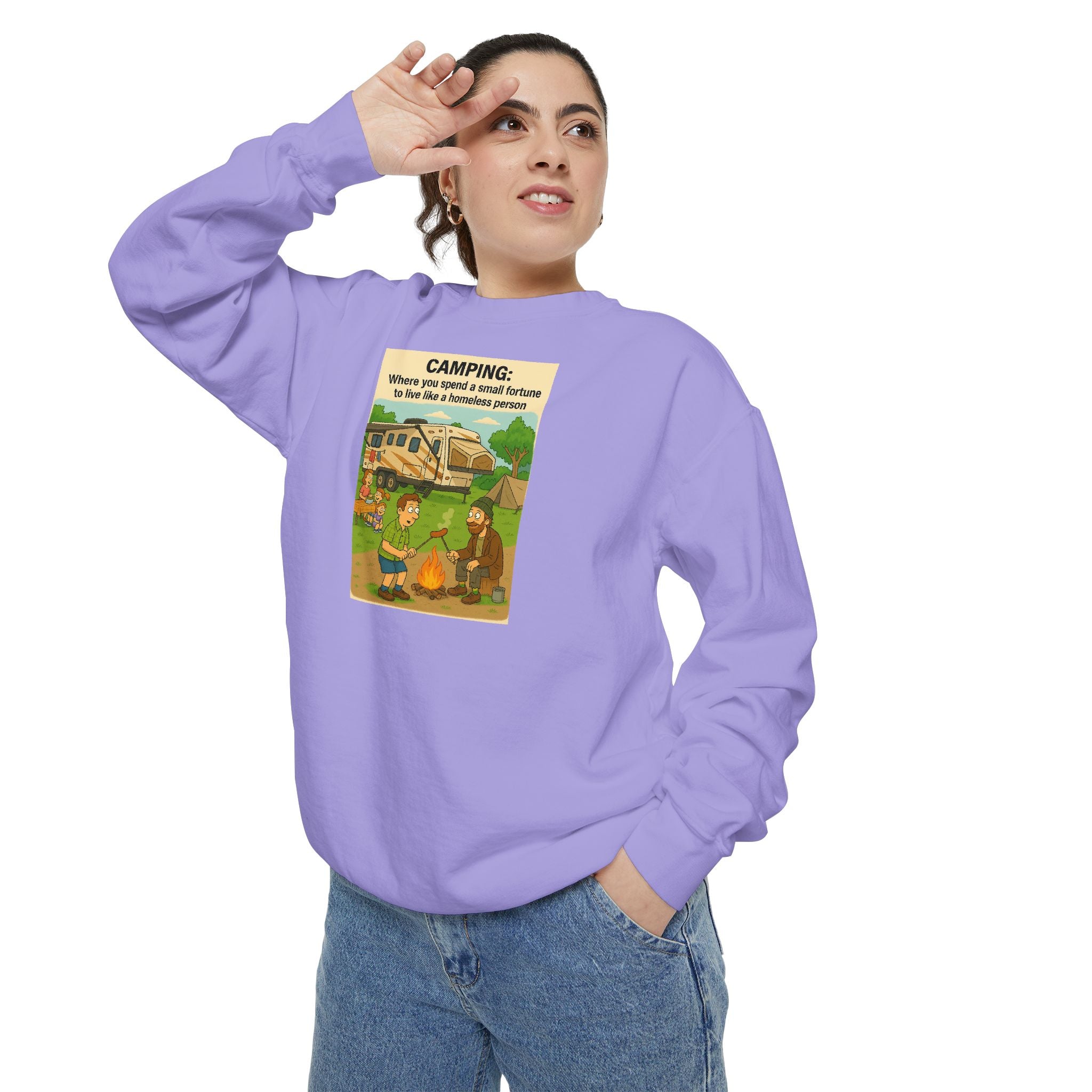 Camping Adventure Sweatshirt, Unisex Garment-DyedPullover, Cozy Casual Wear, Outdoor Enthusiast Gift, Camping Trip Apparel