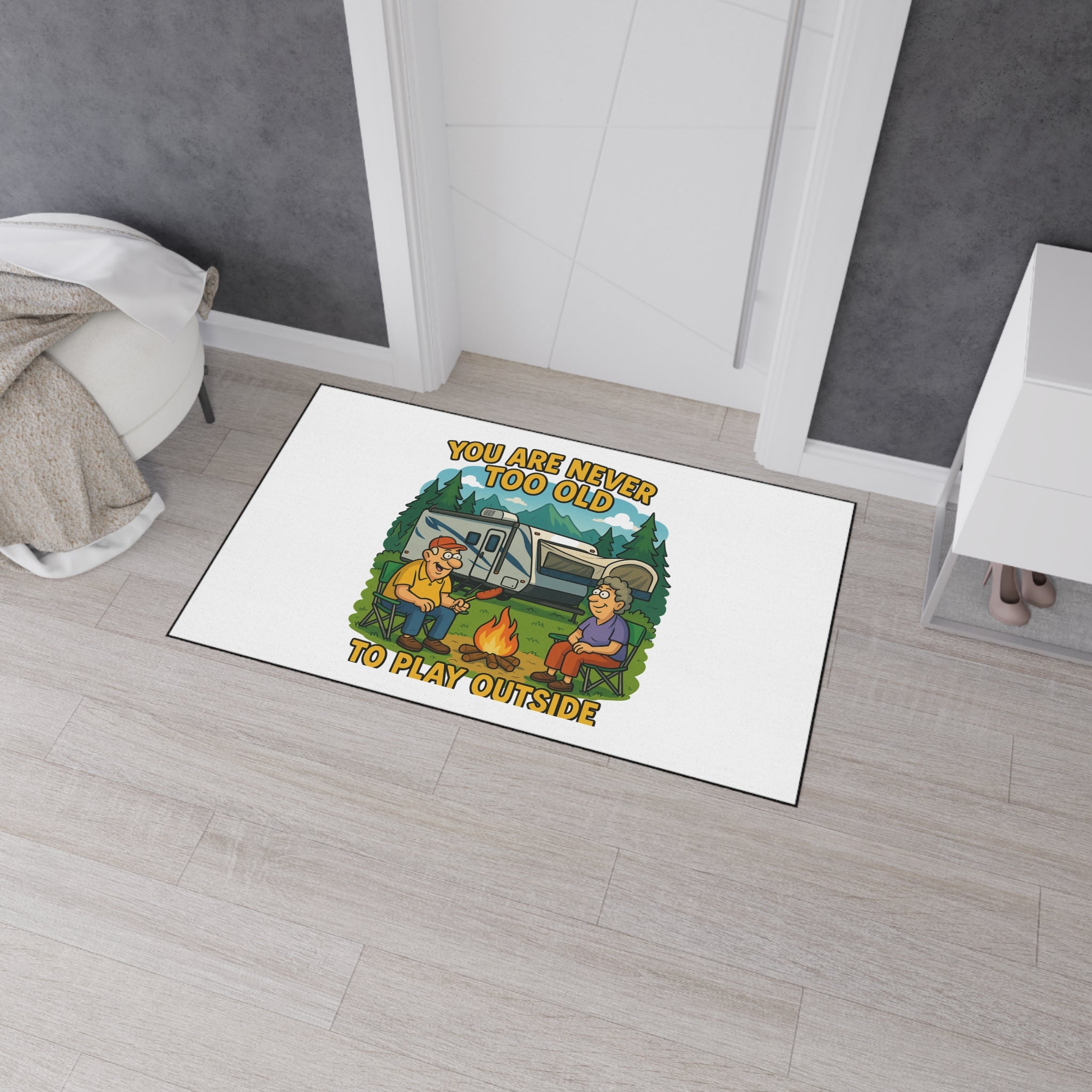 Outdoor RV Welcome Heavy Duty Floor Mat - 'You Are Never Too Old to Play Outside'