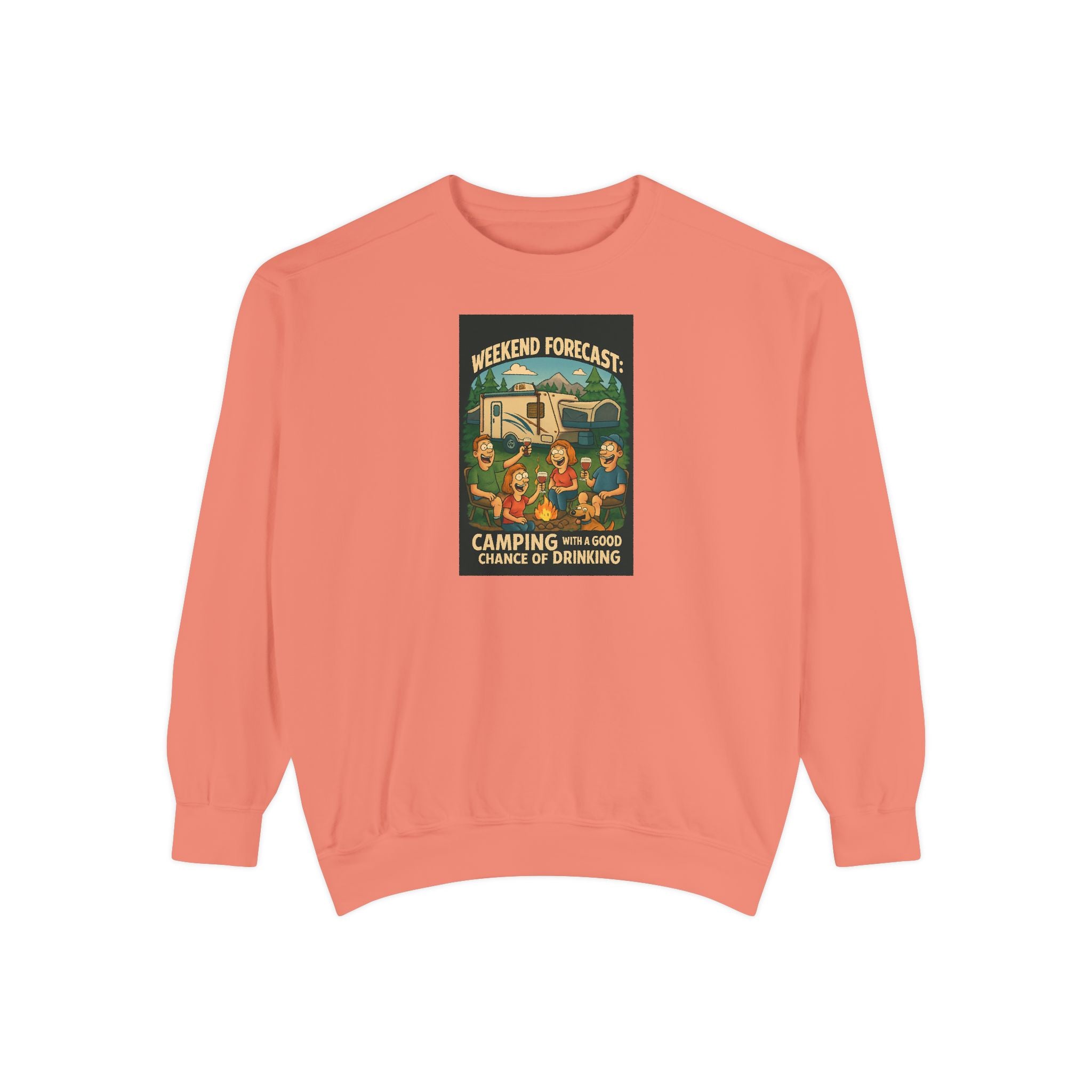 Weekend Forecast Camping Sweatshirt, Cozy Unisex Sweatshirt, Gift for Campers, Outdoor Adventure Apparel, Relaxed Fit Sweatshirt