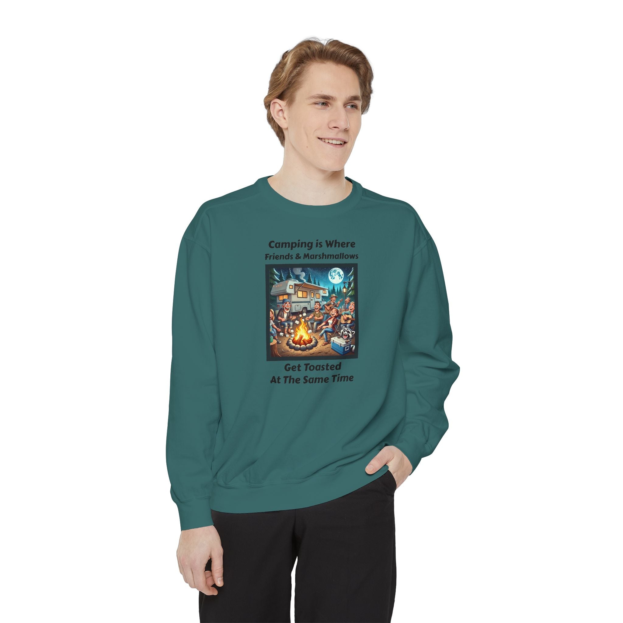 Unisex Garment-Dyed Sweatshirt - Camping is where friends and marshmallows get toasted at the same time