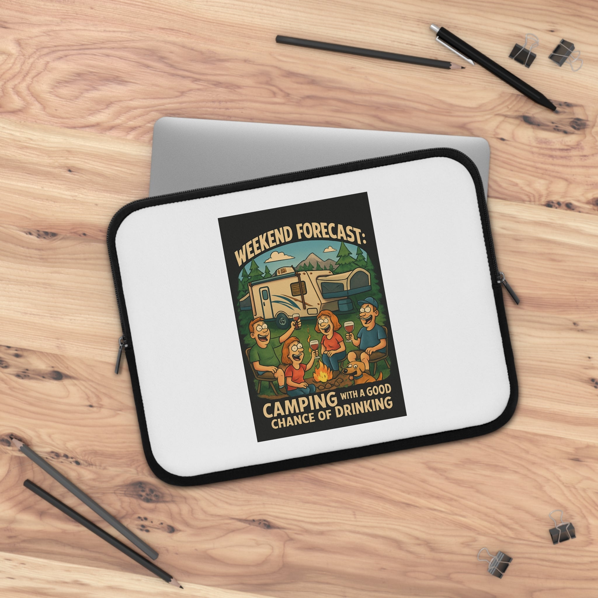 Camping Vibes Laptop Sleeve - Weekend Forecast: Camping with a Good Chance of Drinking | Gifts for Campers, Nature Lovers, Tech Accessory