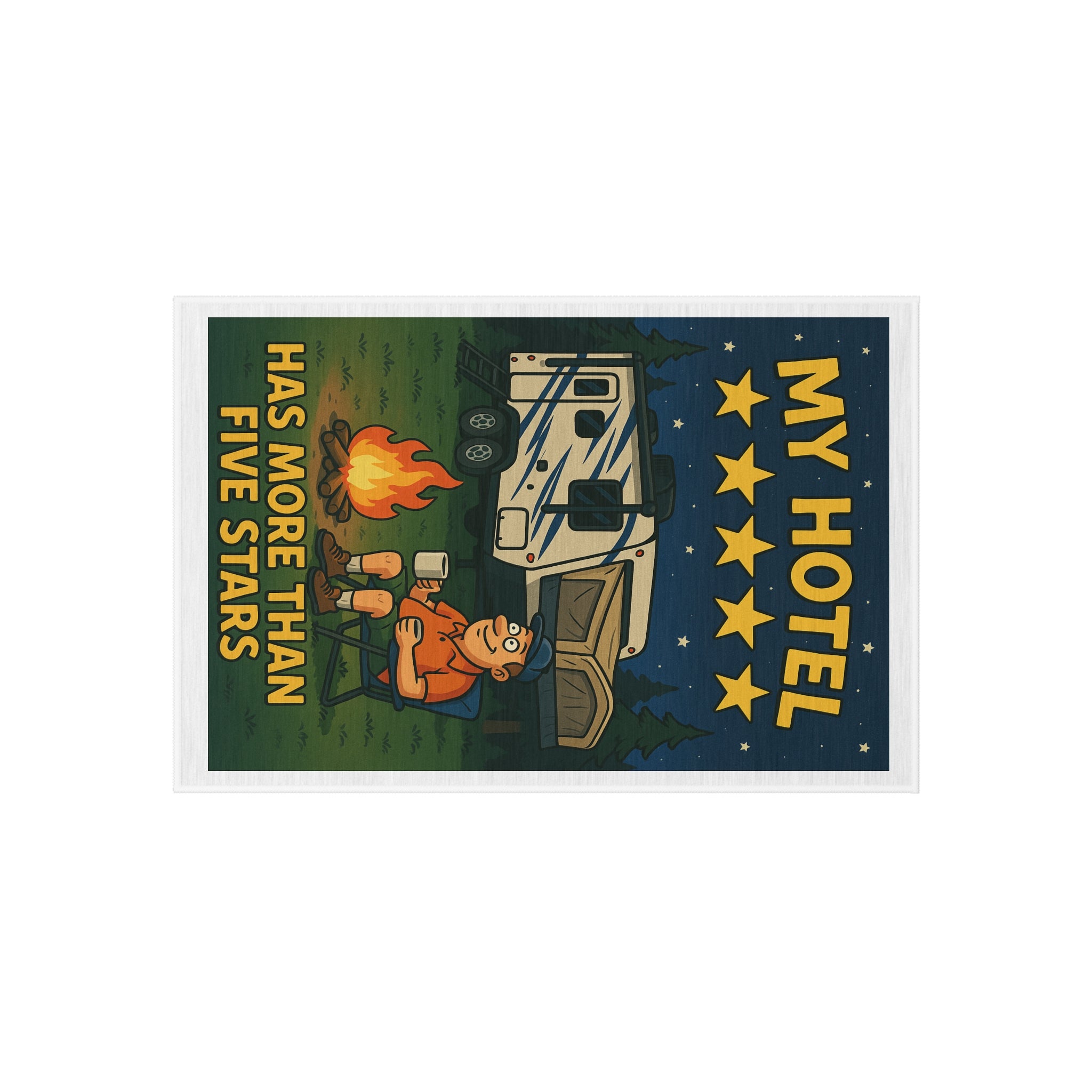 Camping Outdoor Rug, Fun Retro Style Rug, My Hotel Has More Than Five Stars, Perfect for Campers, Patio Decor, RV Accessories