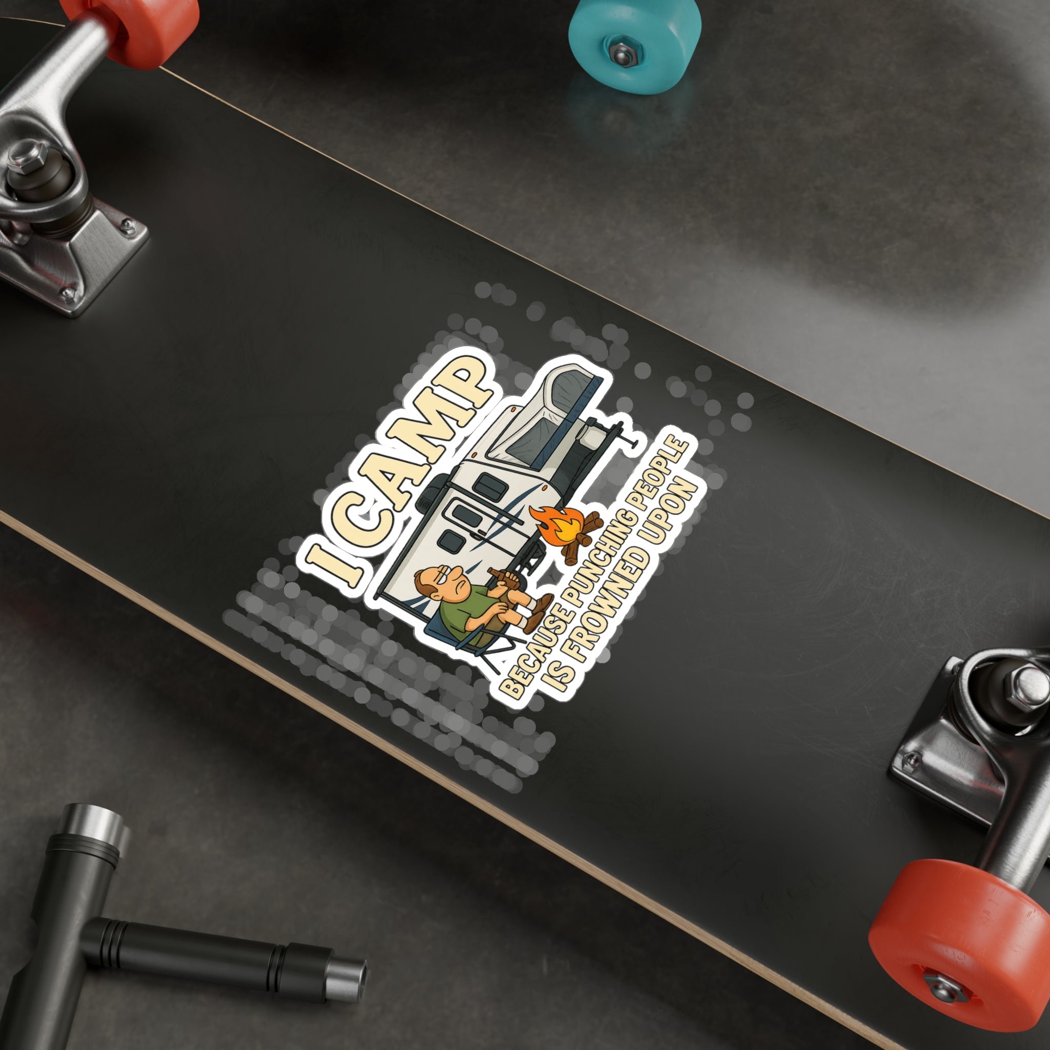 Camping Humor Vinyl Decal - 'I CAMP Because Punching People is Frowned Upon'