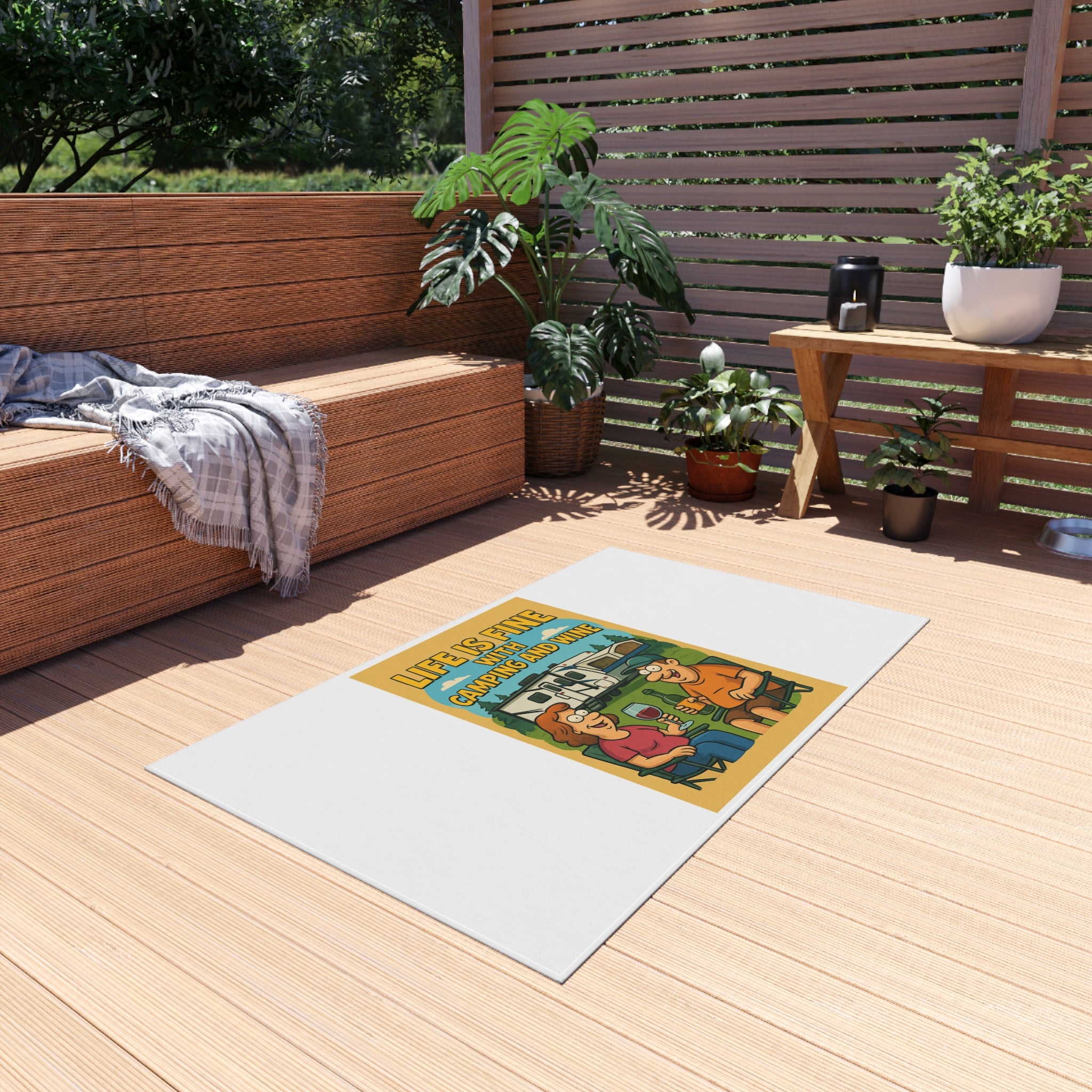 Camping and Wine Outdoor Rug | Perfect for Picnics, Backyard Gatherings, RV Adventures, Outdoor Dining, and Home Decor
