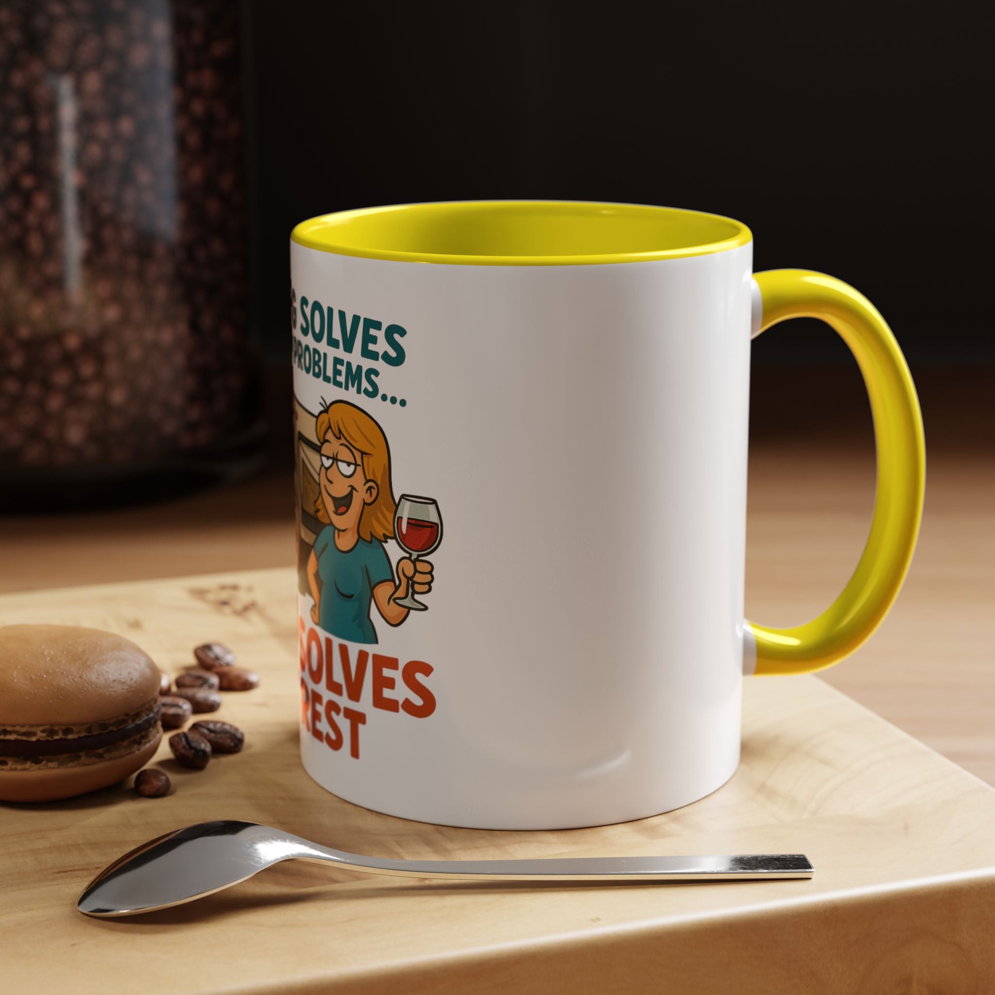 Camping Coffee Mug - Wine Solves the Rest - Fun Camper Mug for Nature Lovers, Gift for Adventurers, Travel Mug, Coffee Lover's Gift