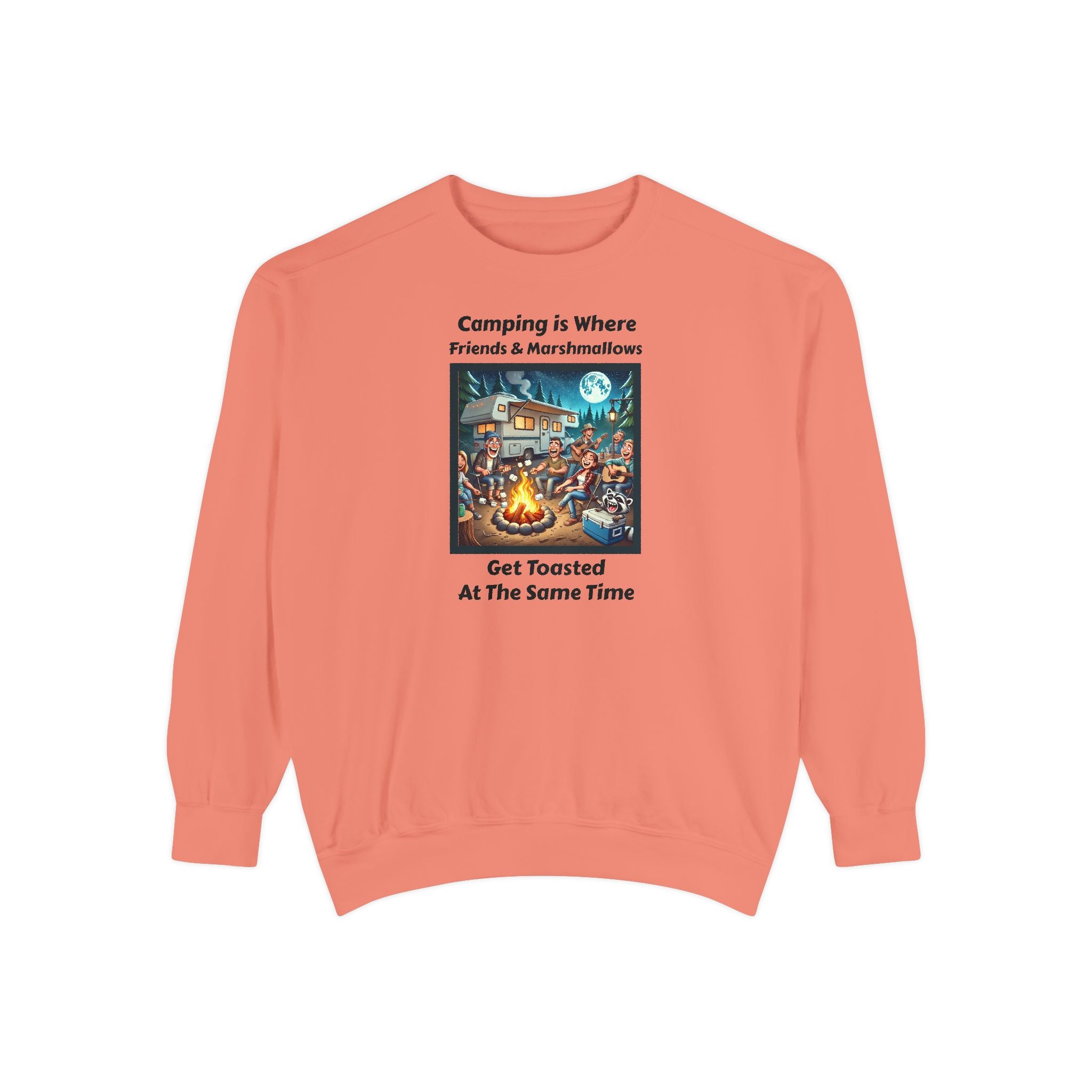 Unisex Garment-Dyed Sweatshirt - Camping is where friends and marshmallows get toasted at the same time