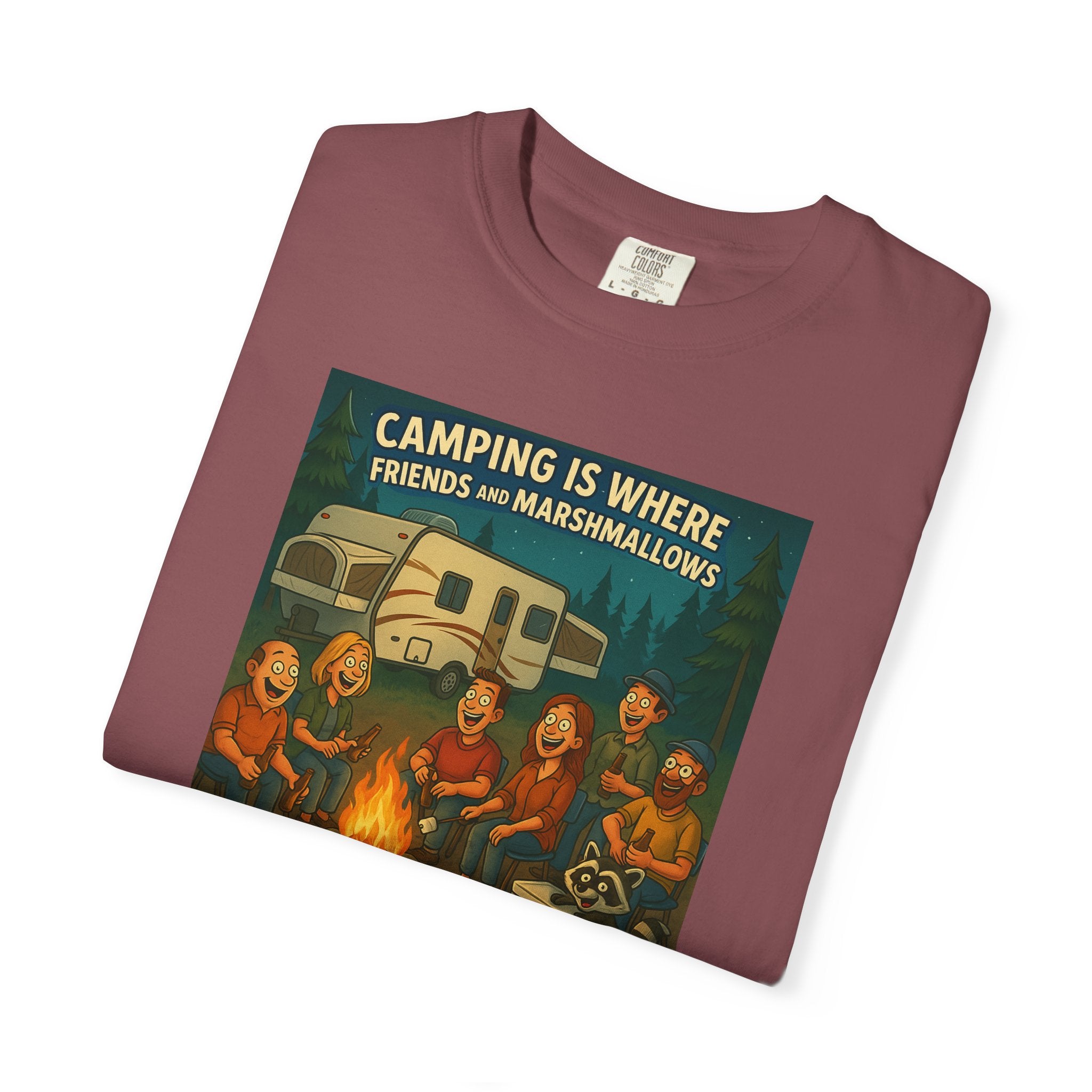 Camping T-Shirt: Get Toasted with Friends, Unisex Garment-Dyed Tee, Outdoor Adventure Shirt, Camping Gift, Summer BBQ Shirt, Family [...]