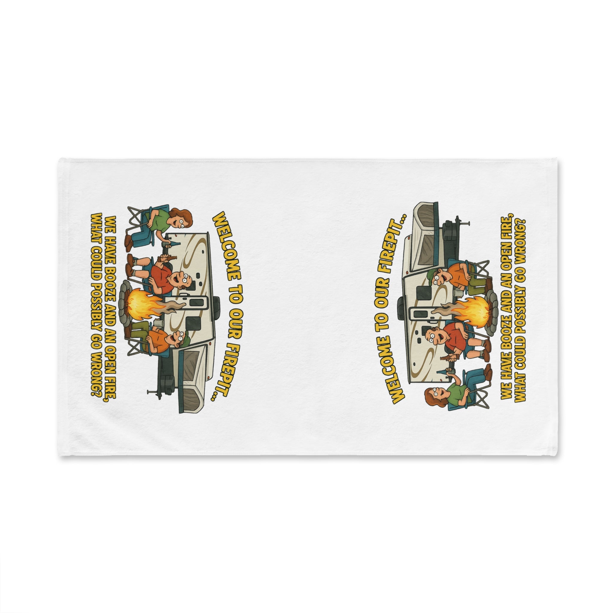 Welcome to Our Fire Pit Hand Towel, Fun Kitchen Decor, Camping Gift, Unique Barbecue Towel, Outdoor Gathering Essential, Holiday Host Gift