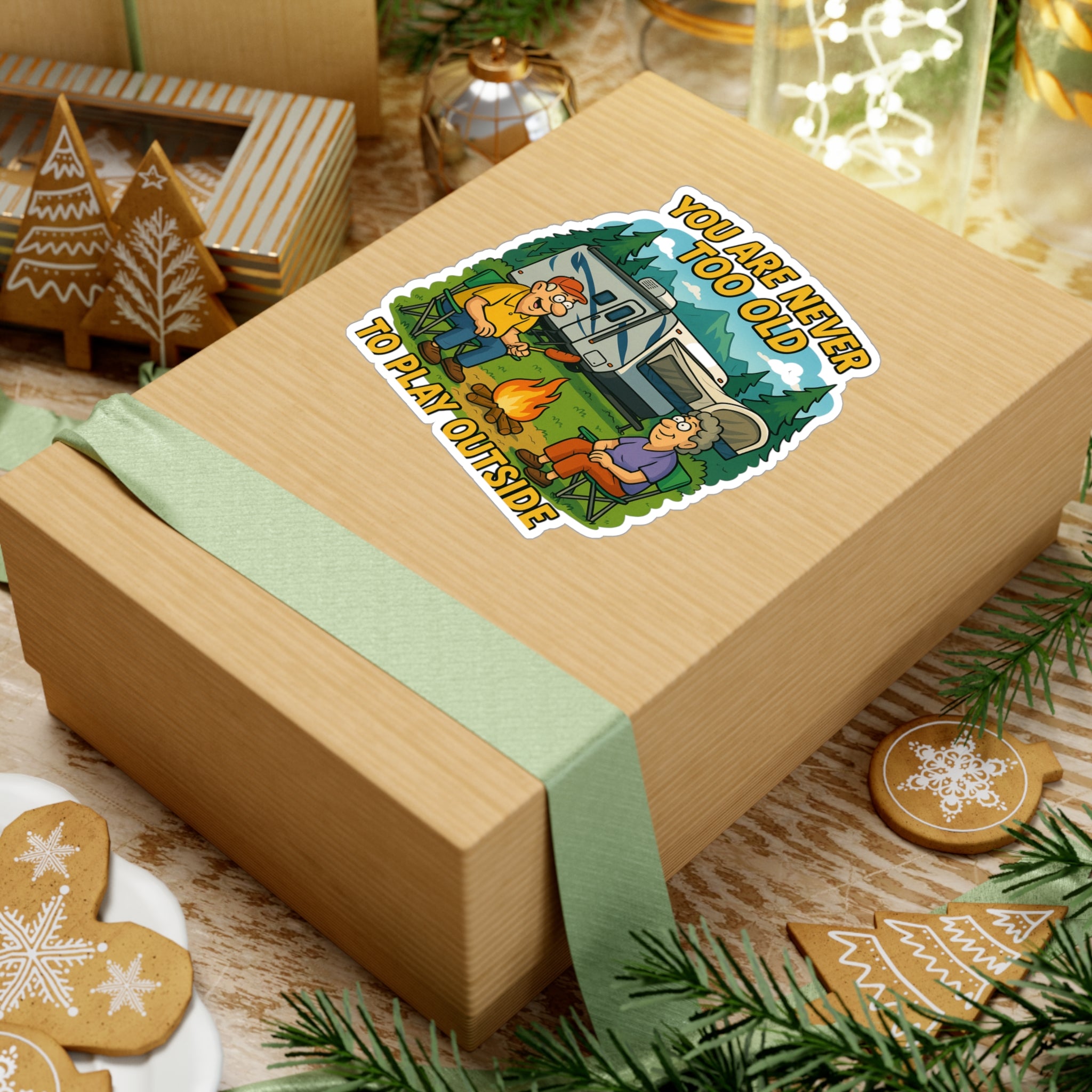 Outdoor Adventure Vinyl Decal - "You Are Never Too Old to Play Outside"