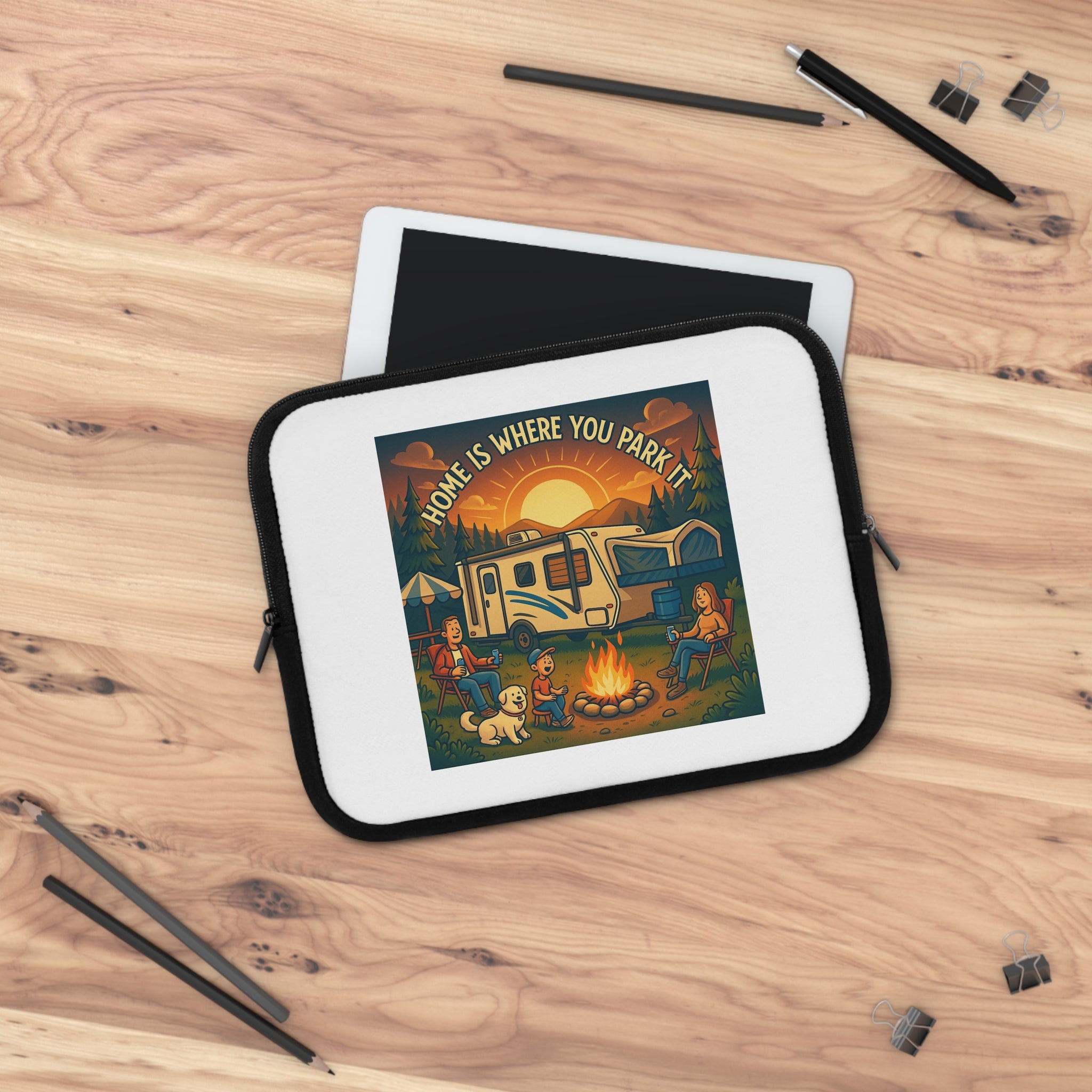 Adventurous Laptop Sleeve - Home is Where You Park - Camping Gear, Tech Accessory for RV Lovers