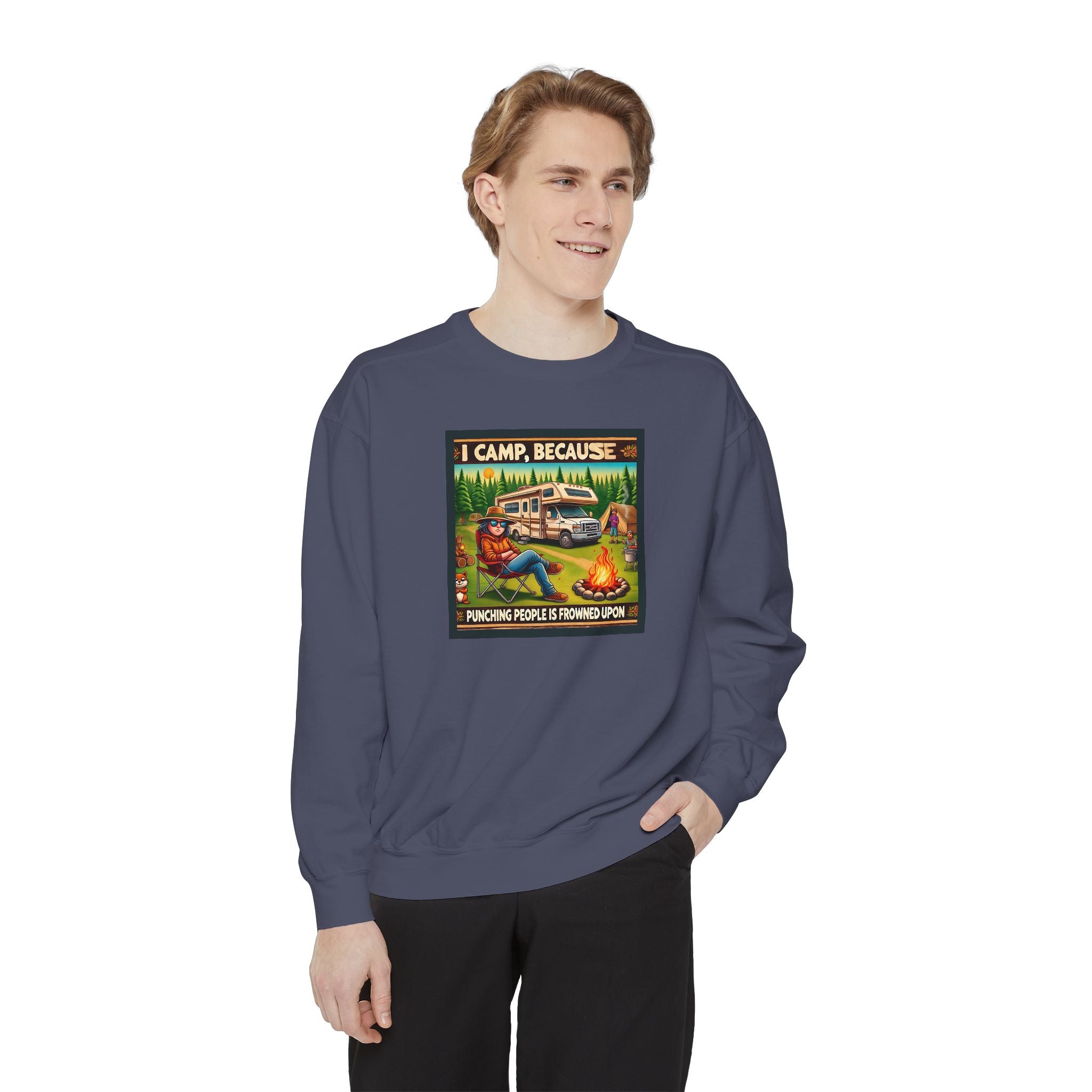 Unisex Sweatshirt - I CAMP, because punching people is frowned upon