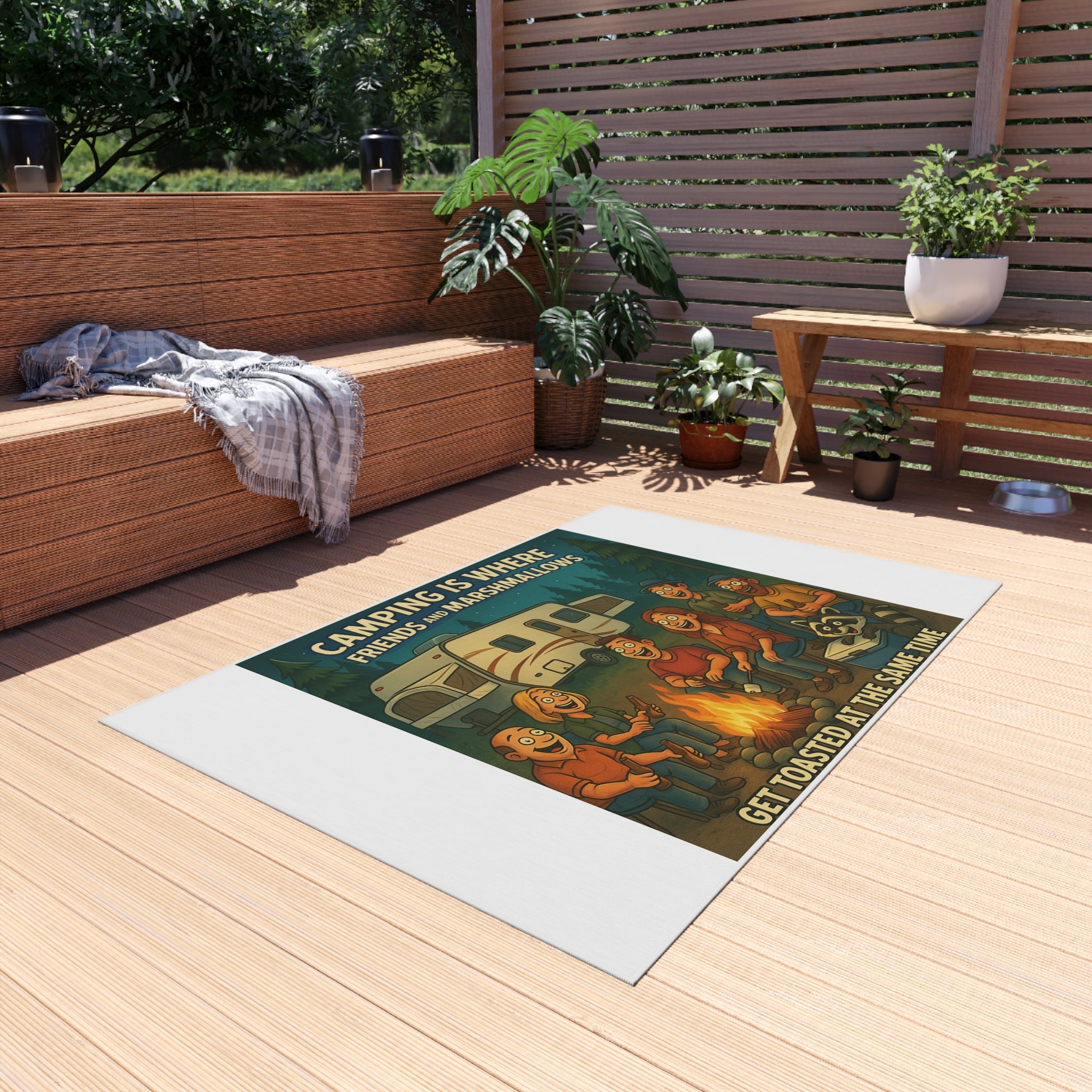 Camping Outdoor Rug, Fun Outdoor Decor, Cozy Patio Mat, Ideal for Camping, BBQs, Ahead of Summer Adventures