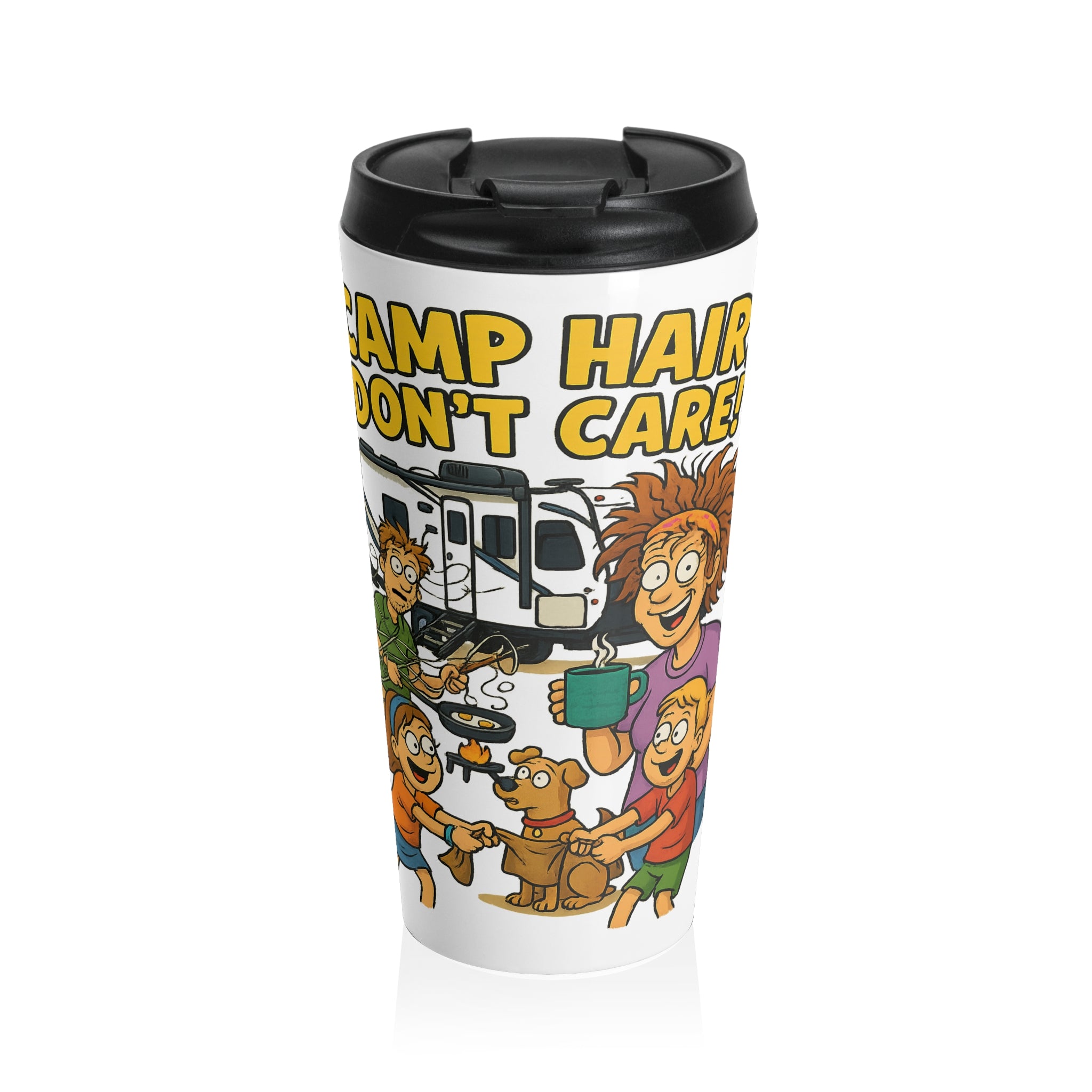 Camp Hair Don't Care Travel Mug | Camping Travel Cup, Outdoor Coffee Mug, Fun Gift for Campers, Adventure Mug, Travel Coffee Thermos