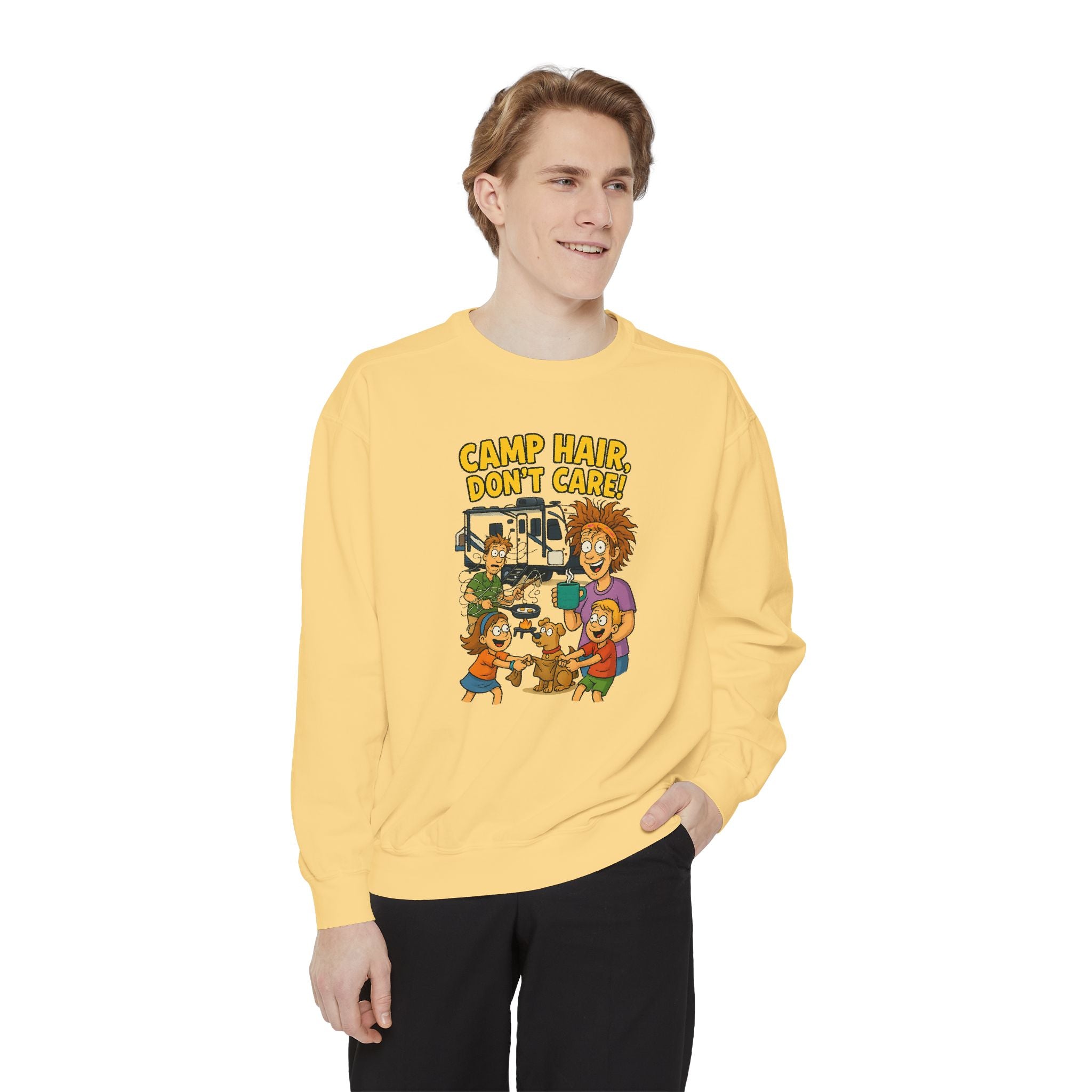Camp Hair Don't Care Sweatshirt, Cozy Unisex Sweater, Perfect for Campers, Gift for Travel Lovers, Casual Outfit, All Season