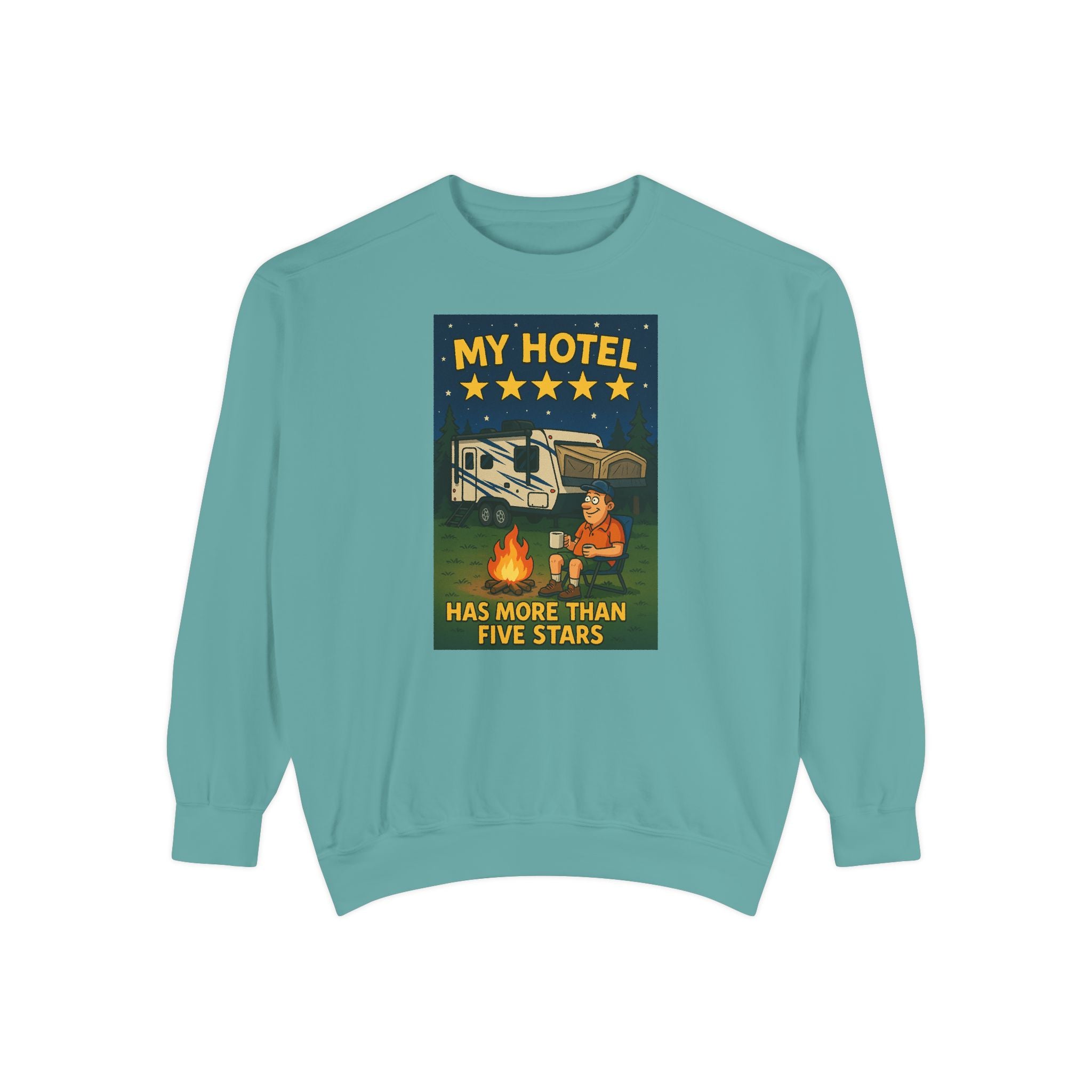 My Hotel Sweatshirt - Cozy Camping Apparel, Unisex Garment-Dyed Sweatshirt for Outdoor Lovers, Perfect for Bonfire Nights, Gift for Campers