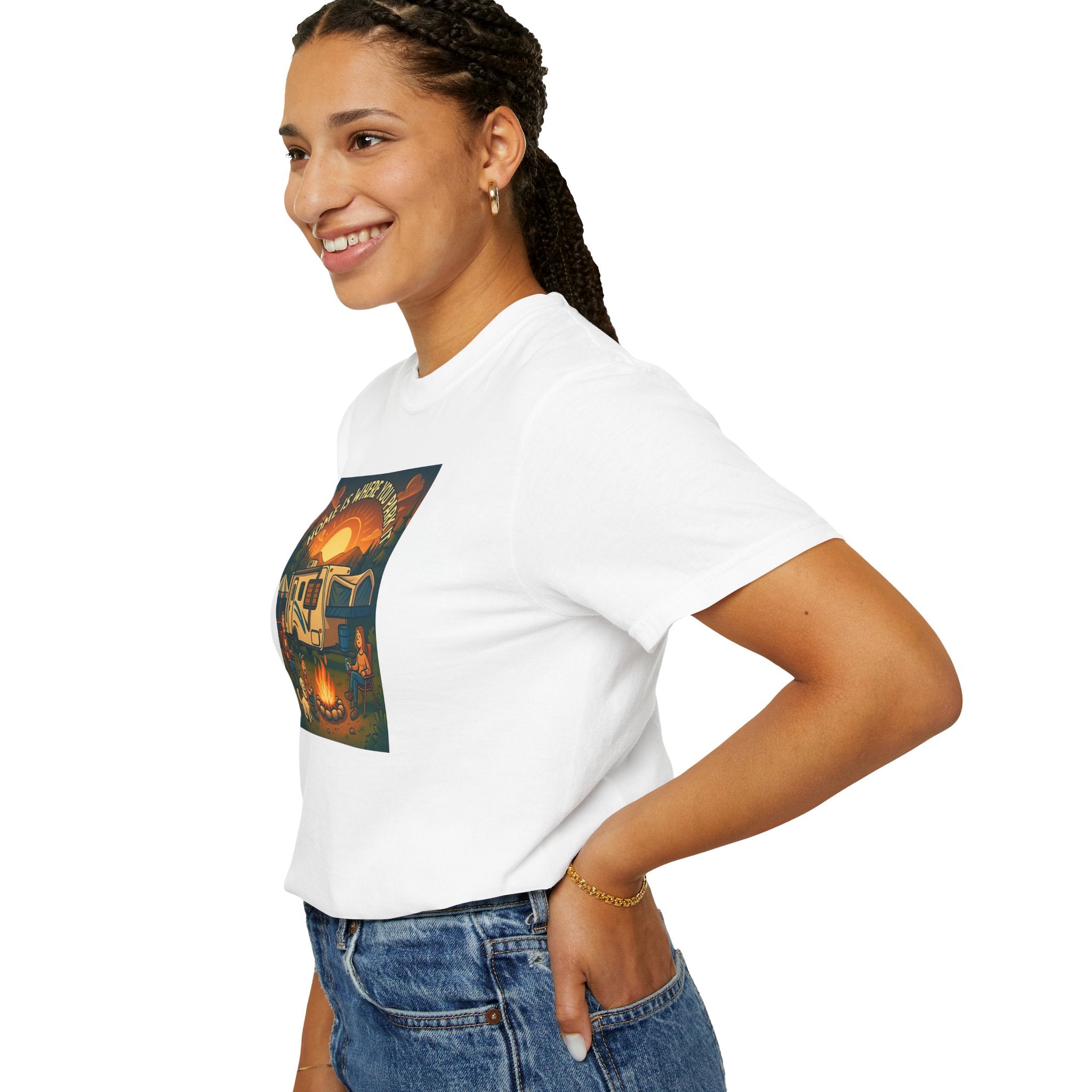 Home Is Where You Park T-shirt - Unisex Garment-Dyed Tee for Campers, Adventure Lovers, Outdoor Enthusiasts, Gift Idea