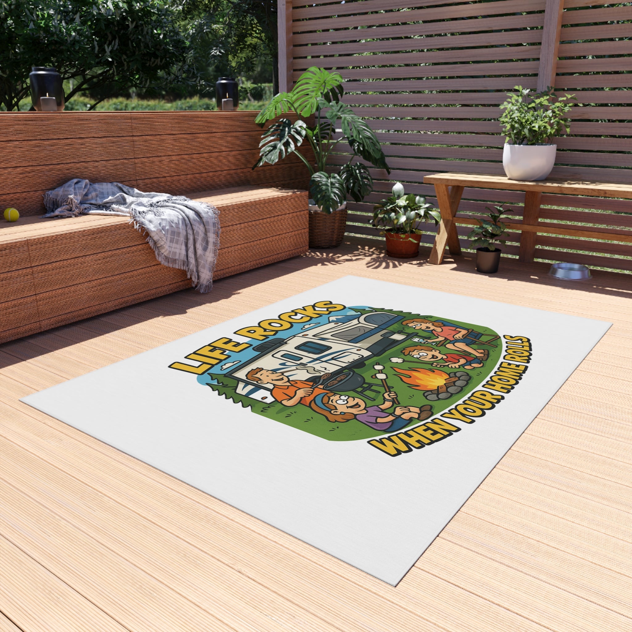 RV Life Outdoor Rug, Camping Decor Mat, Funny Welcome Home Rug, Patio Area Rug, Lightweight Outdoor Carpet