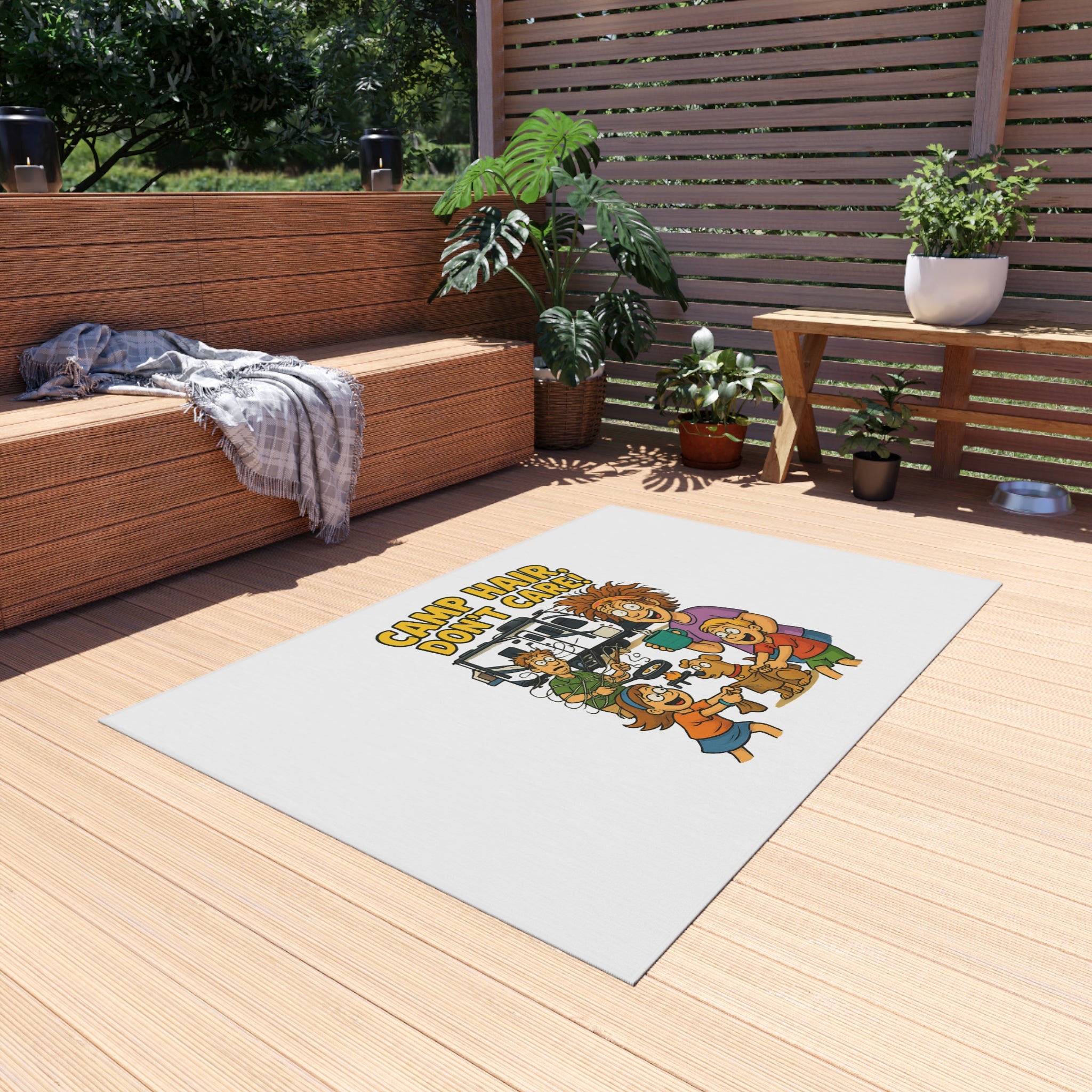 Camp-Themed Outdoor Rug - Perfect for Camping, RV Trips, Beach Days, Front Porch Decor, and Family Gatherings
