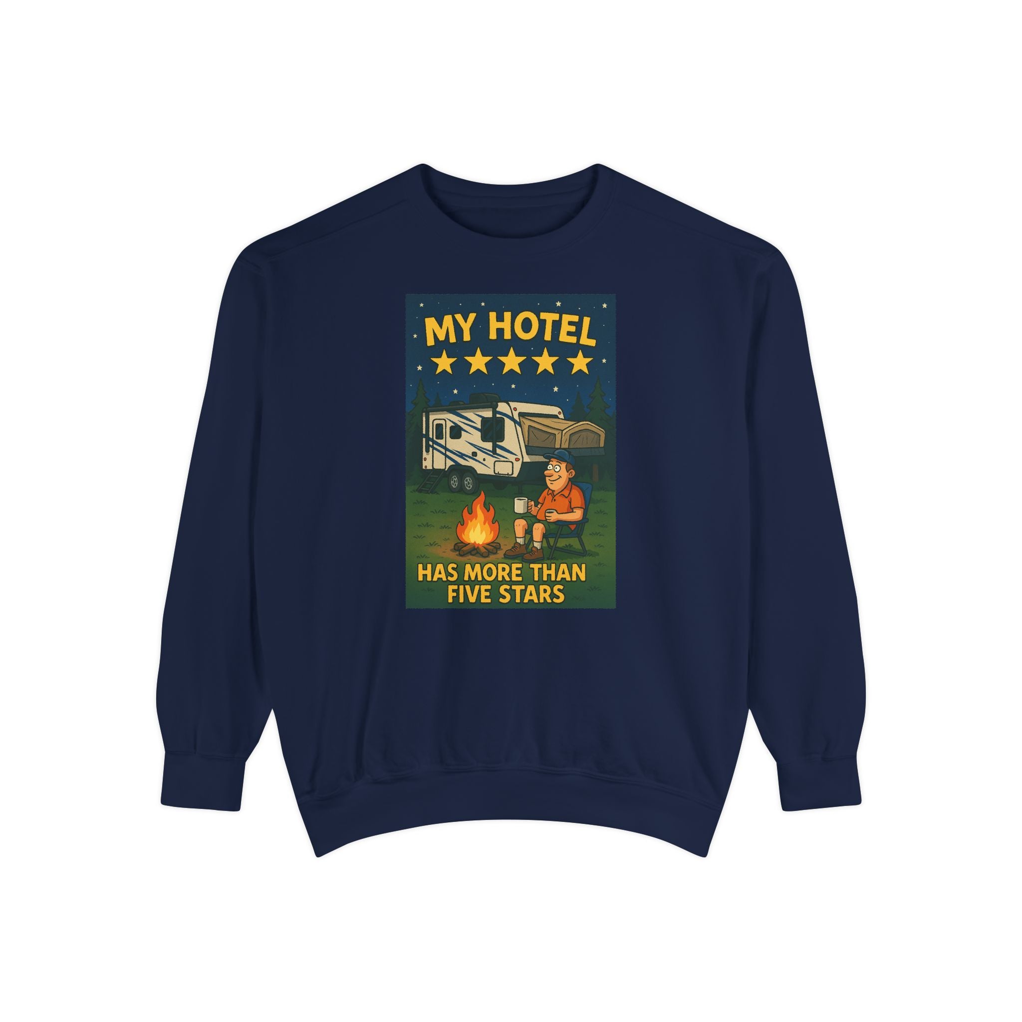 My Hotel Sweatshirt - Cozy Camping Apparel, Unisex Garment-Dyed Sweatshirt for Outdoor Lovers, Perfect for Bonfire Nights, Gift for Campers