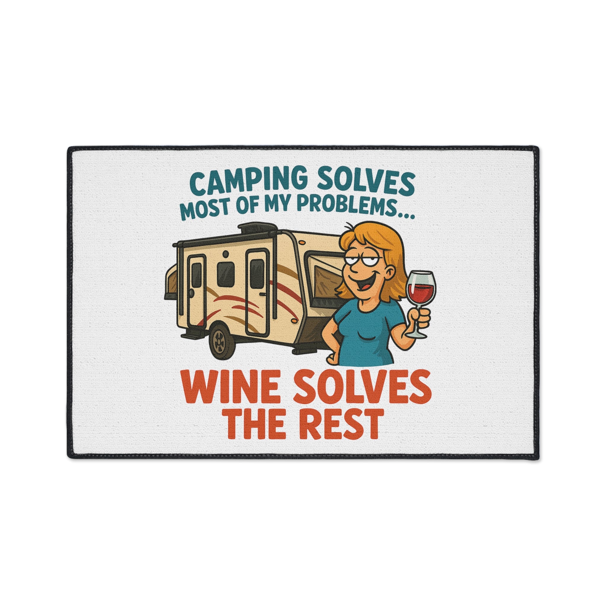 Camping Themed Floor Mat - 'Camping Solves... Wine Solves the Rest', Outdoor Decor, RV Accessories, Gift for Campers, Wine Lovers