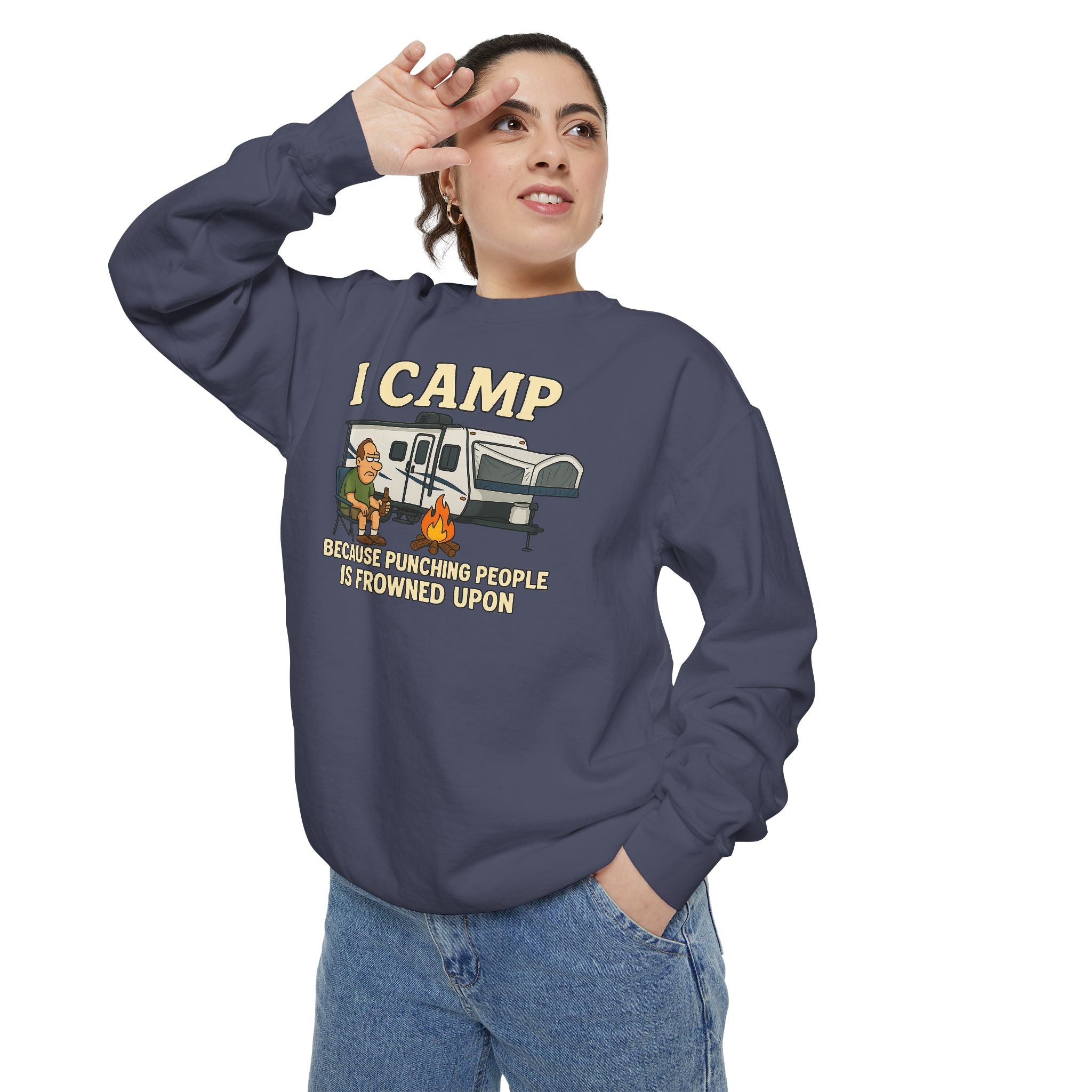 I Camp Unisex Garment-Dyed Sweatshirt - Cozy Camping Apparel for Outdoor Lovers