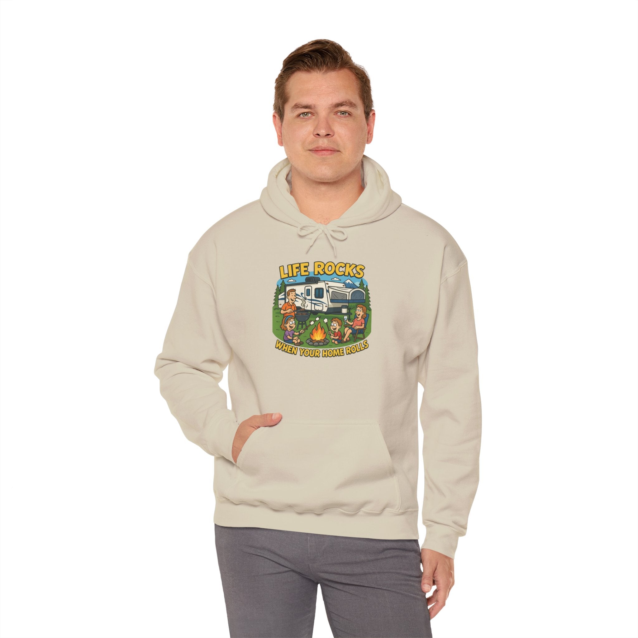 Campfire Adventure Hoodie with Retro Design, Cozy Gift for Outdoor Lovers, Perfect for Camping, Road Trips, and Casual Wear