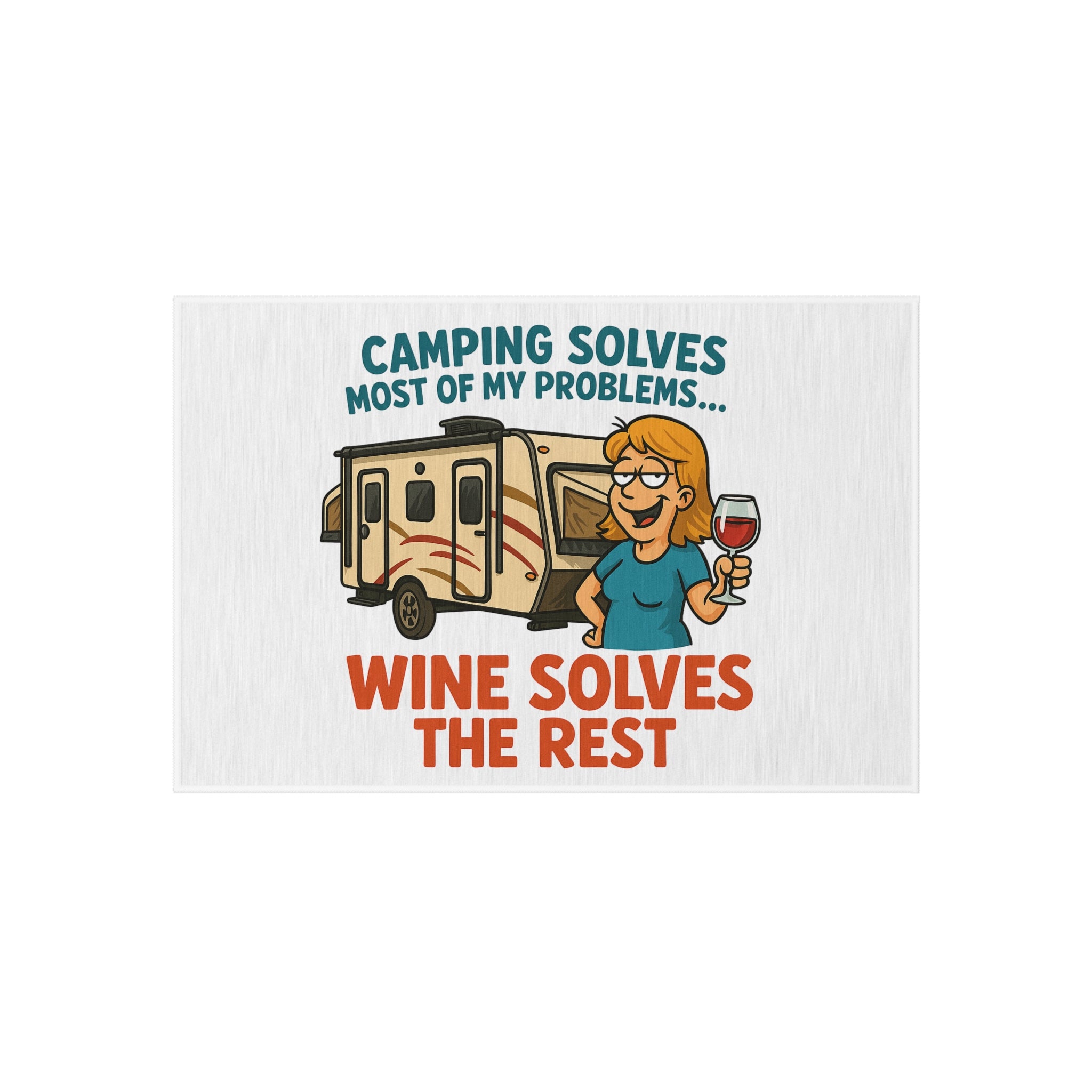 Camping Outdoor Rug - Wine Solves the Rest, Patio Decor, RV Accessories, Outdoor Living, Camping Gear