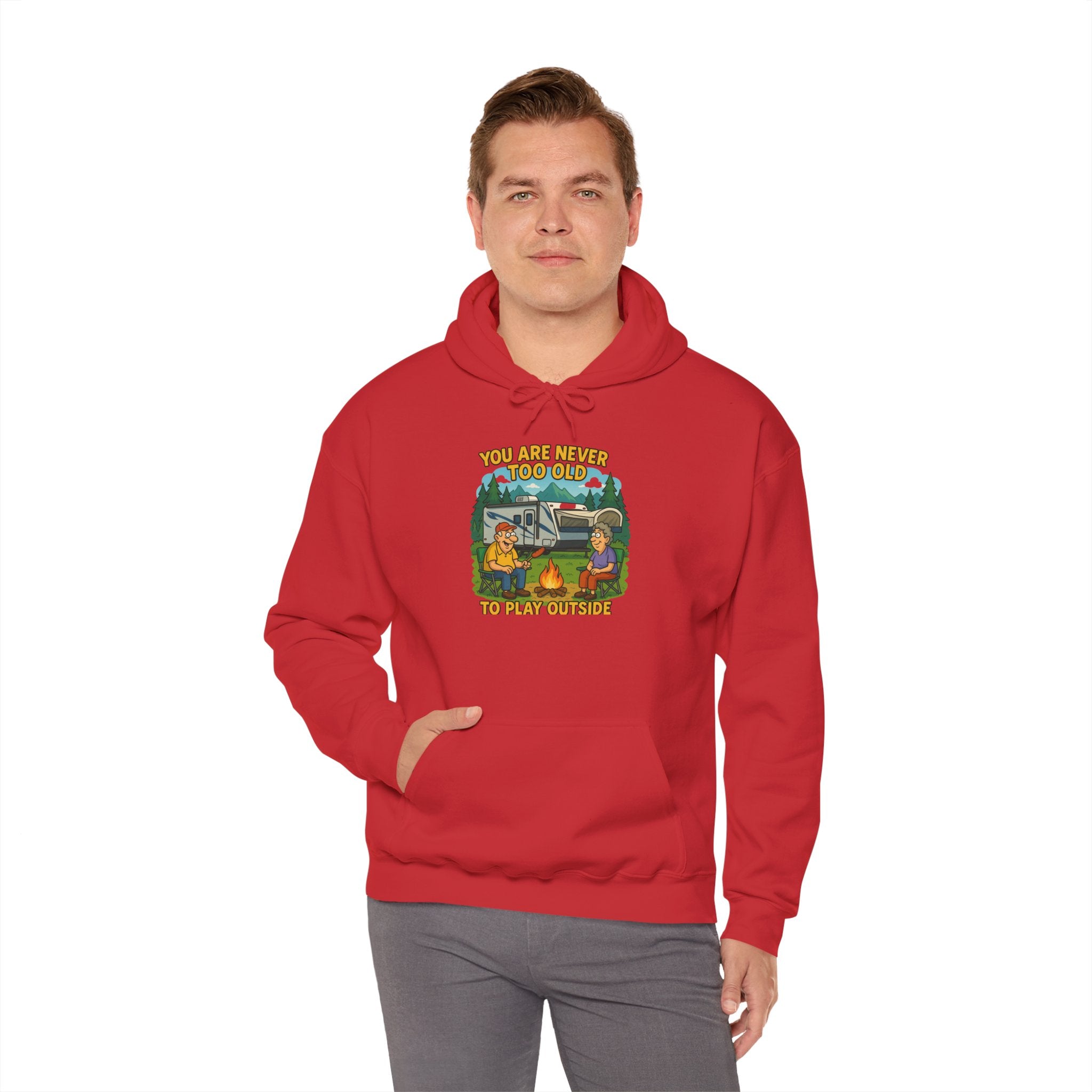Campfire Adventure Hoodie - 'You Are Never Too Old to Play' Sweatshirt